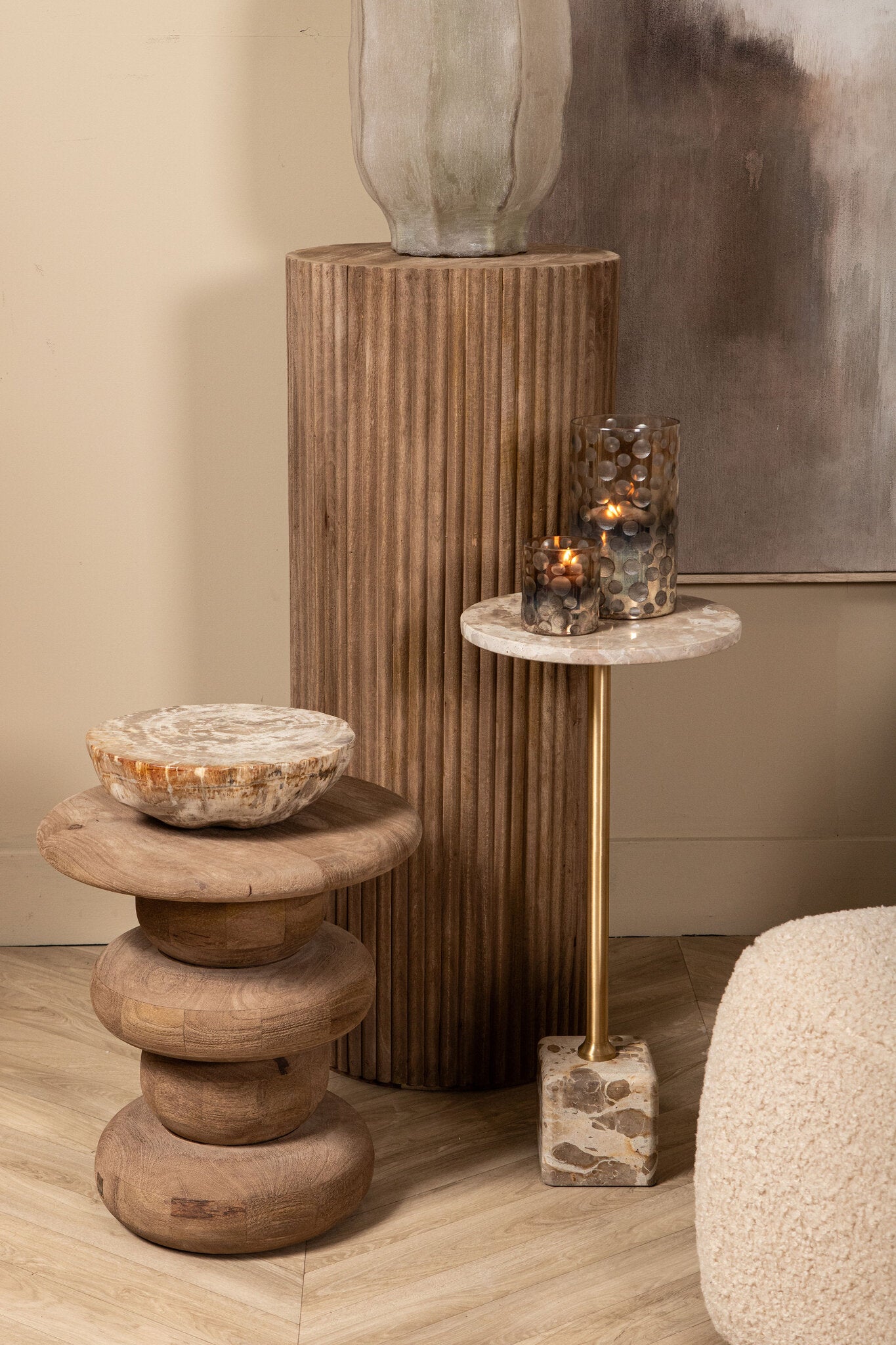 Ronde Sidetable Keven Geribbeld Mangohout Naturel PTMD