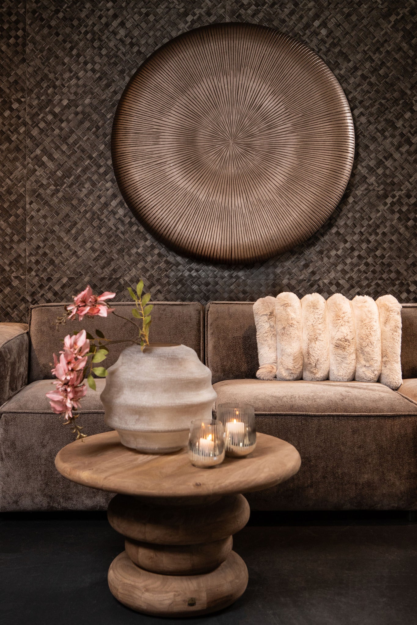 Salontafel Keven Naturel Mango Hout Ribbed Rond PTMD