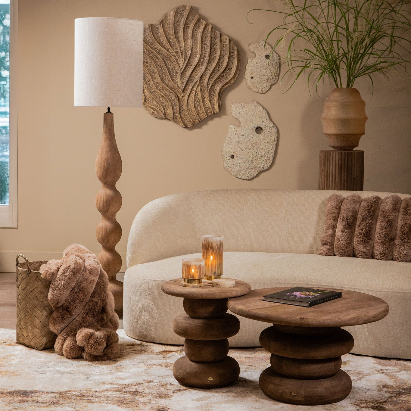 Vloerlamp Altus Naturel Mango Hout Smooth Rond PTMD