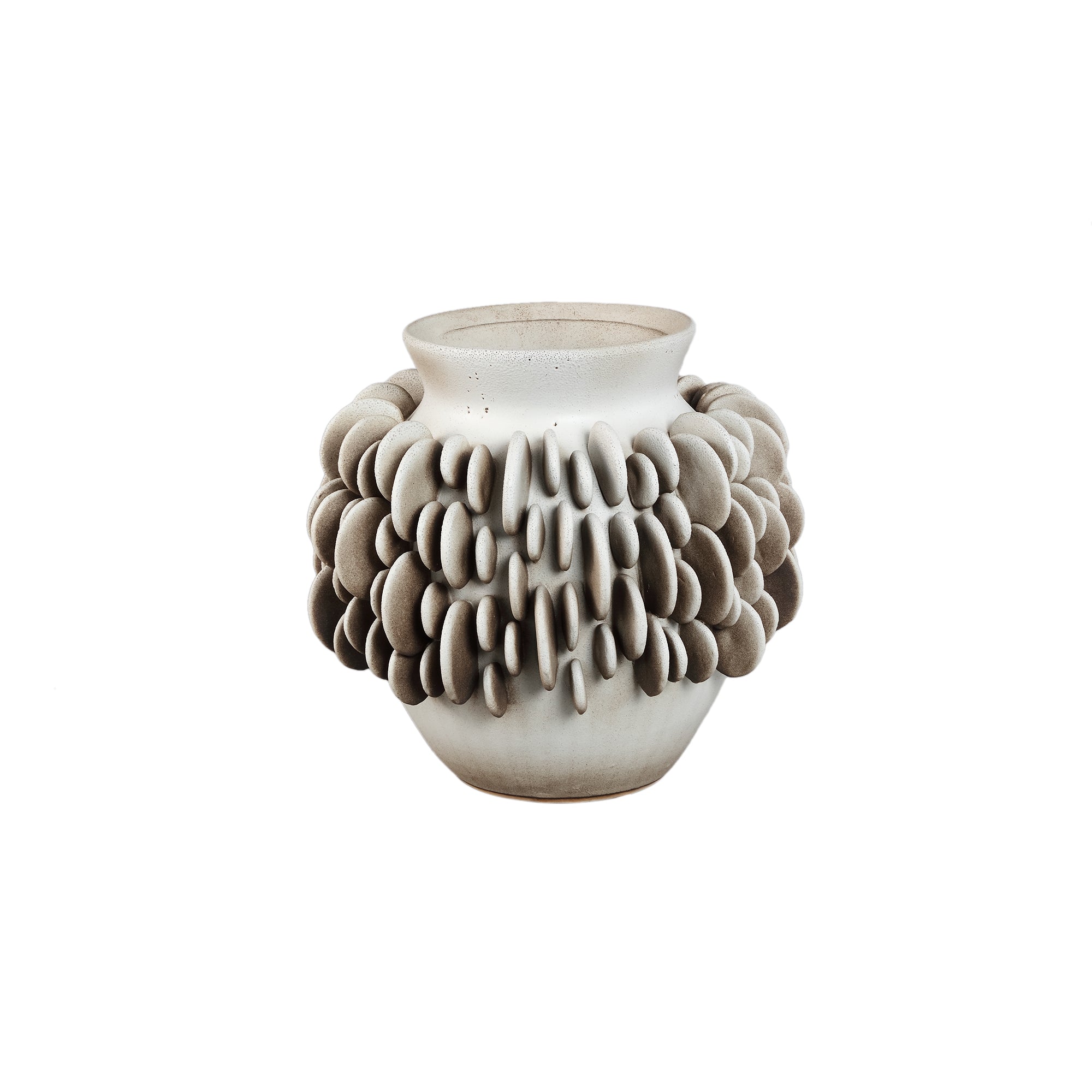 Wina Beige Ceramic Vase With Round Scales Low Small PTMD