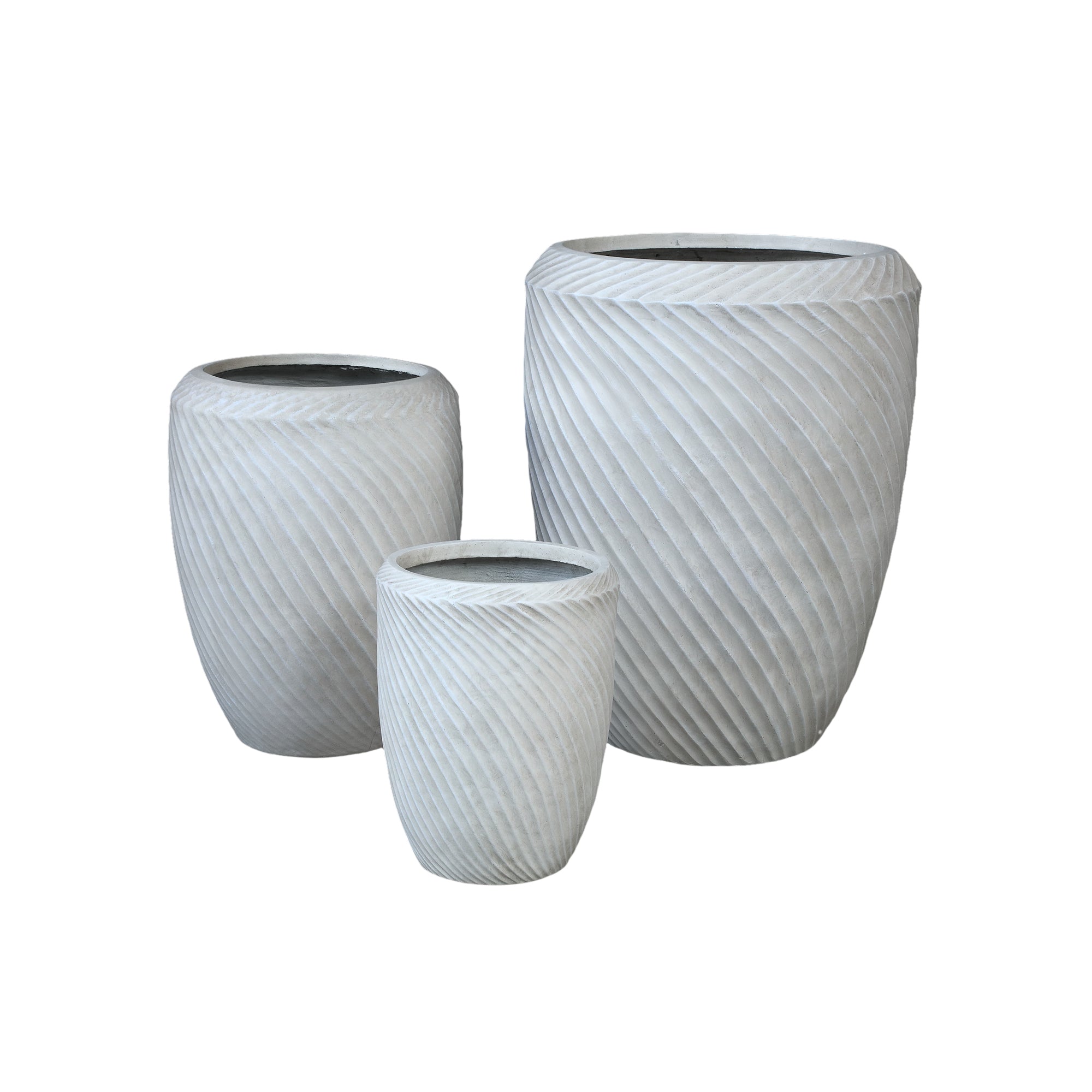 Pot Nikol Beige GRC Wave Patroon Rond Hoog Set van 3 PTMD