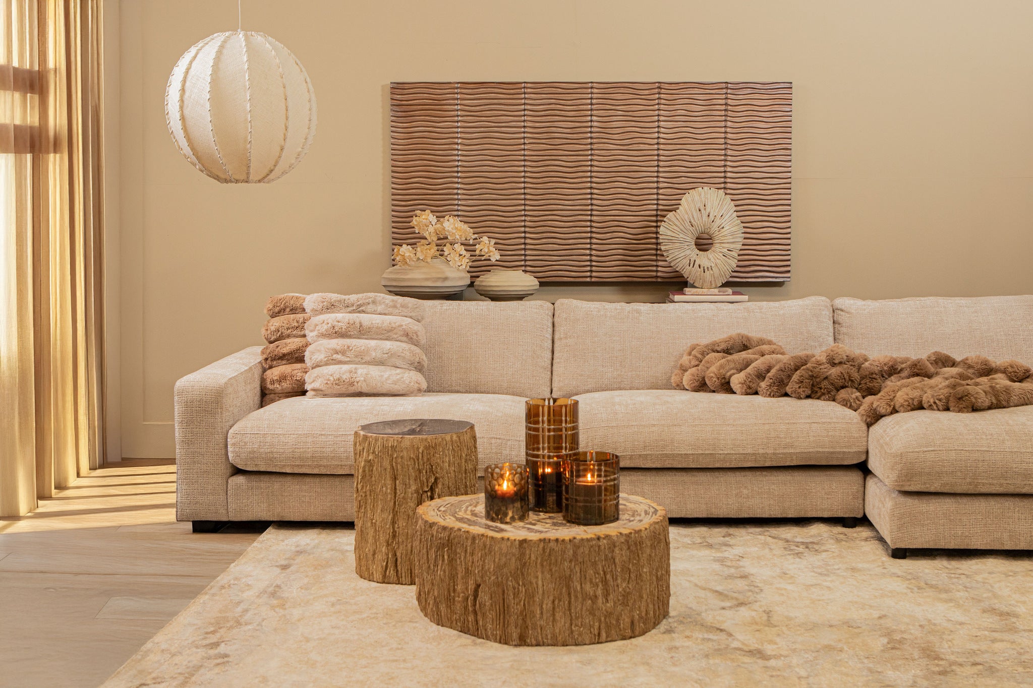 Hanglamp Myka Creme Jute Bolvorm Large PTMD