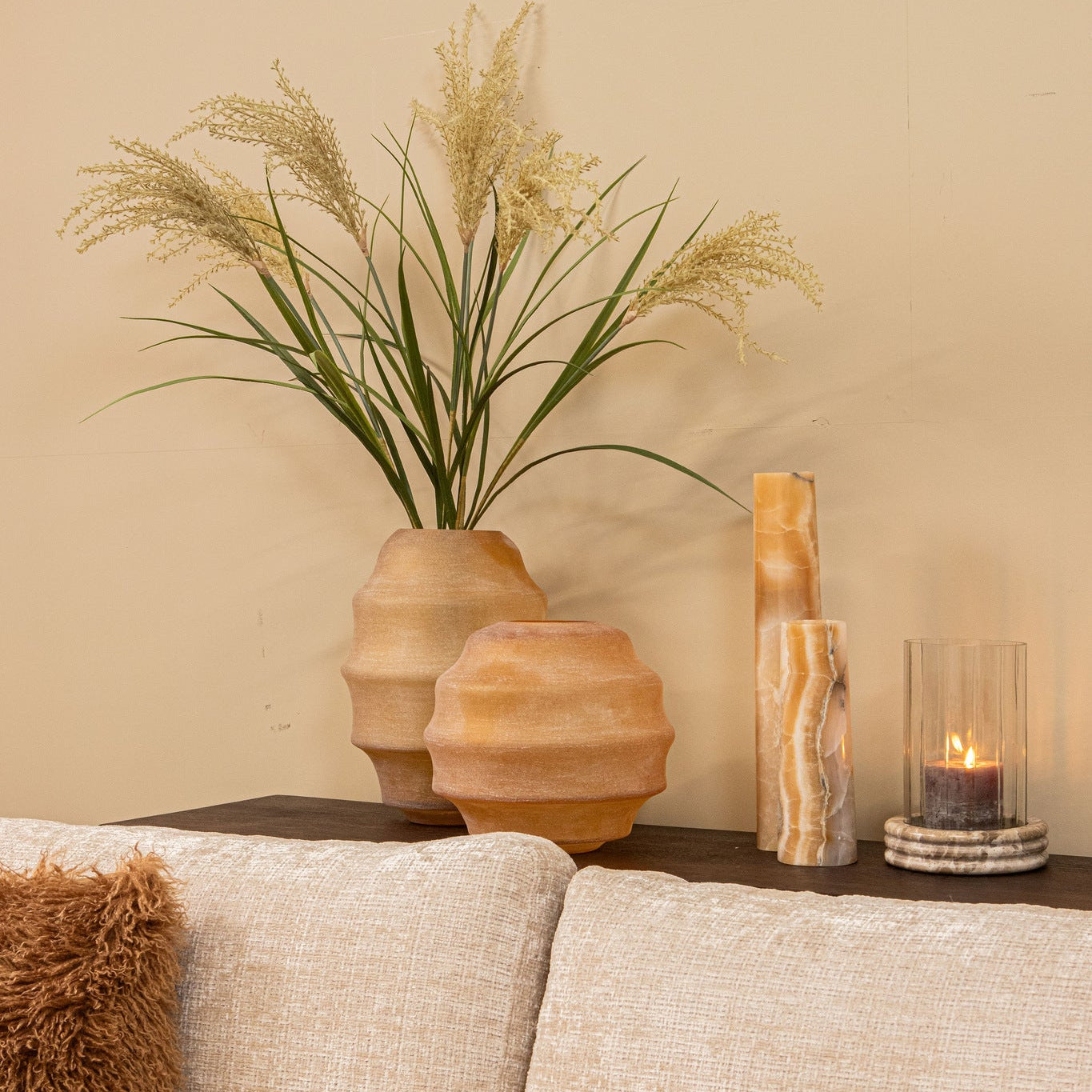 Elladie Amber Round Glass Layered Vase High PTMD