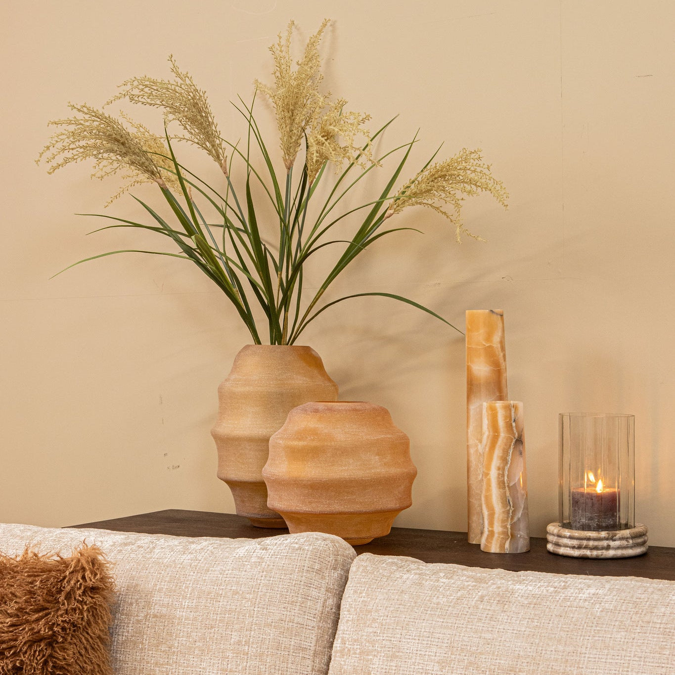 Elladie Amber Round Glass Layered Vase Low PTMD