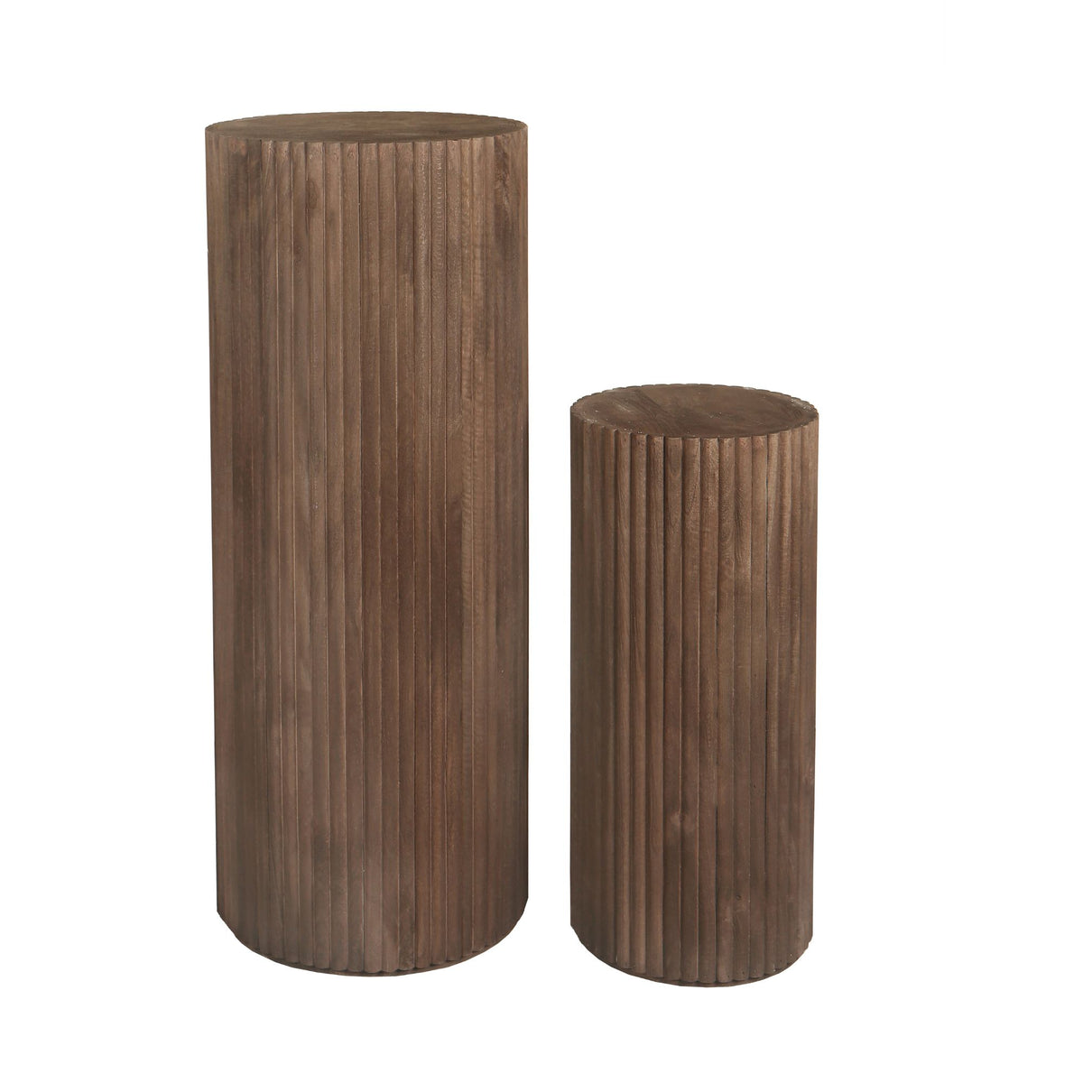 Jerra Brown Ribbed Mango Wood Pedestal Set Of 2 PTMD