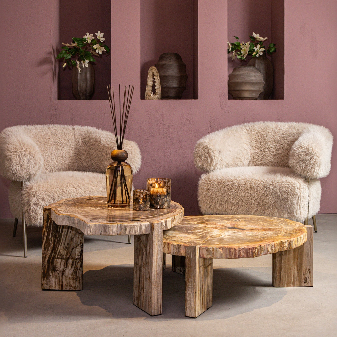 Salontafel Kayo Naturel Versteend Hout 3 Poten Laag PTMD