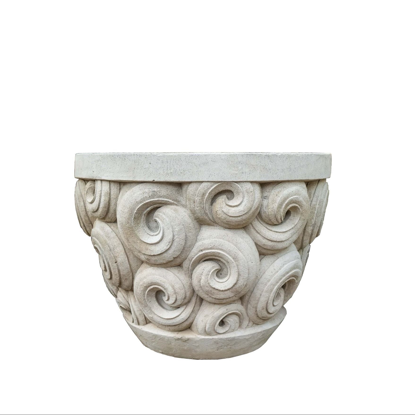 Jersiah Grey cement curley carving pot round S PTMD