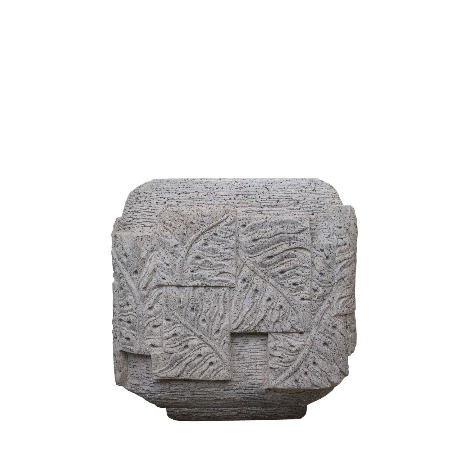 Blayd Grey cement palm leaf carving pot square S PTMD
