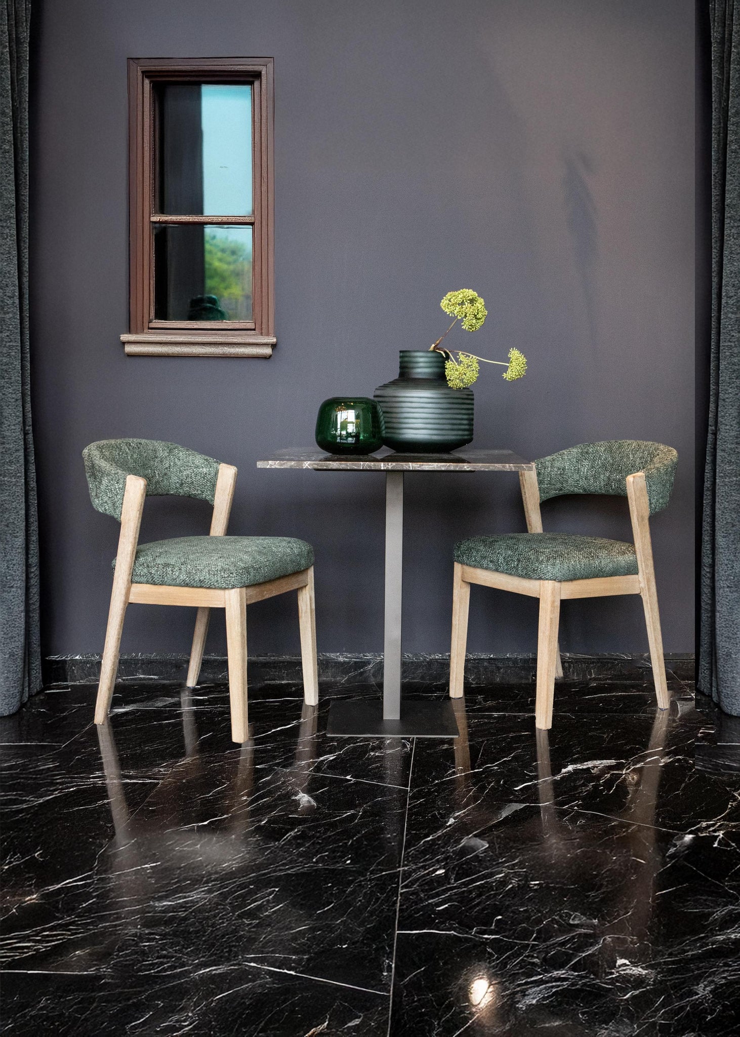 Eetkamerstoel Kael Groen Legacy 10 Olive Rubberhout Set van 2 PTMD