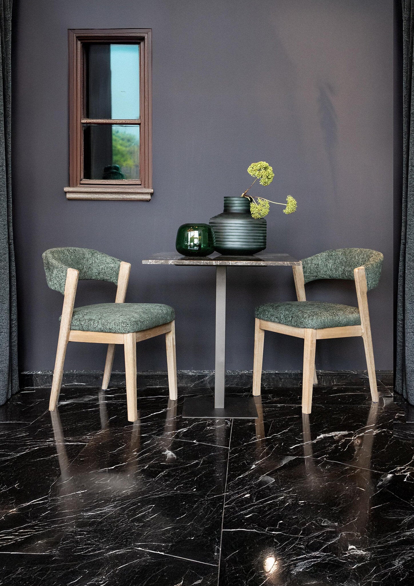 Eetkamerstoel Kael Groen Legacy 10 Olive Rubberhout Set van 2 PTMD