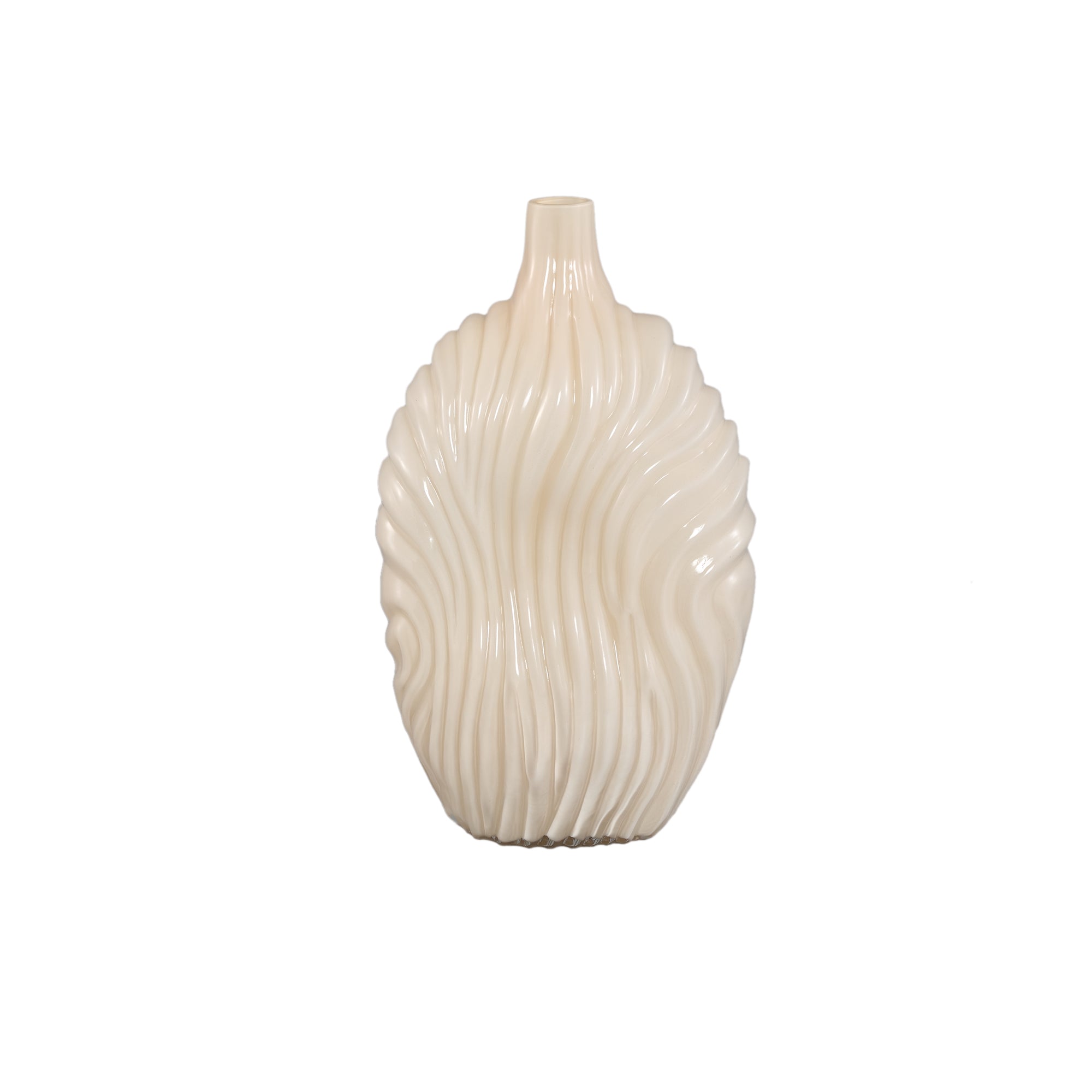 Vaas Kelline Creme Rond Geribbelde Glas Hoog PTMD