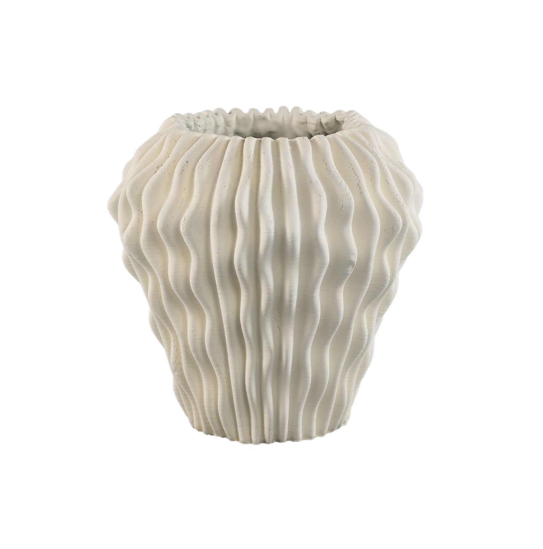 Barren White Cement Round Vase 3D Wavy Pattern L PTMD