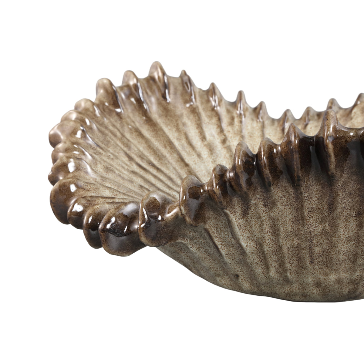 Tarig Light Brown Round Ceramic Ribbed Wavy Bowl PTMD