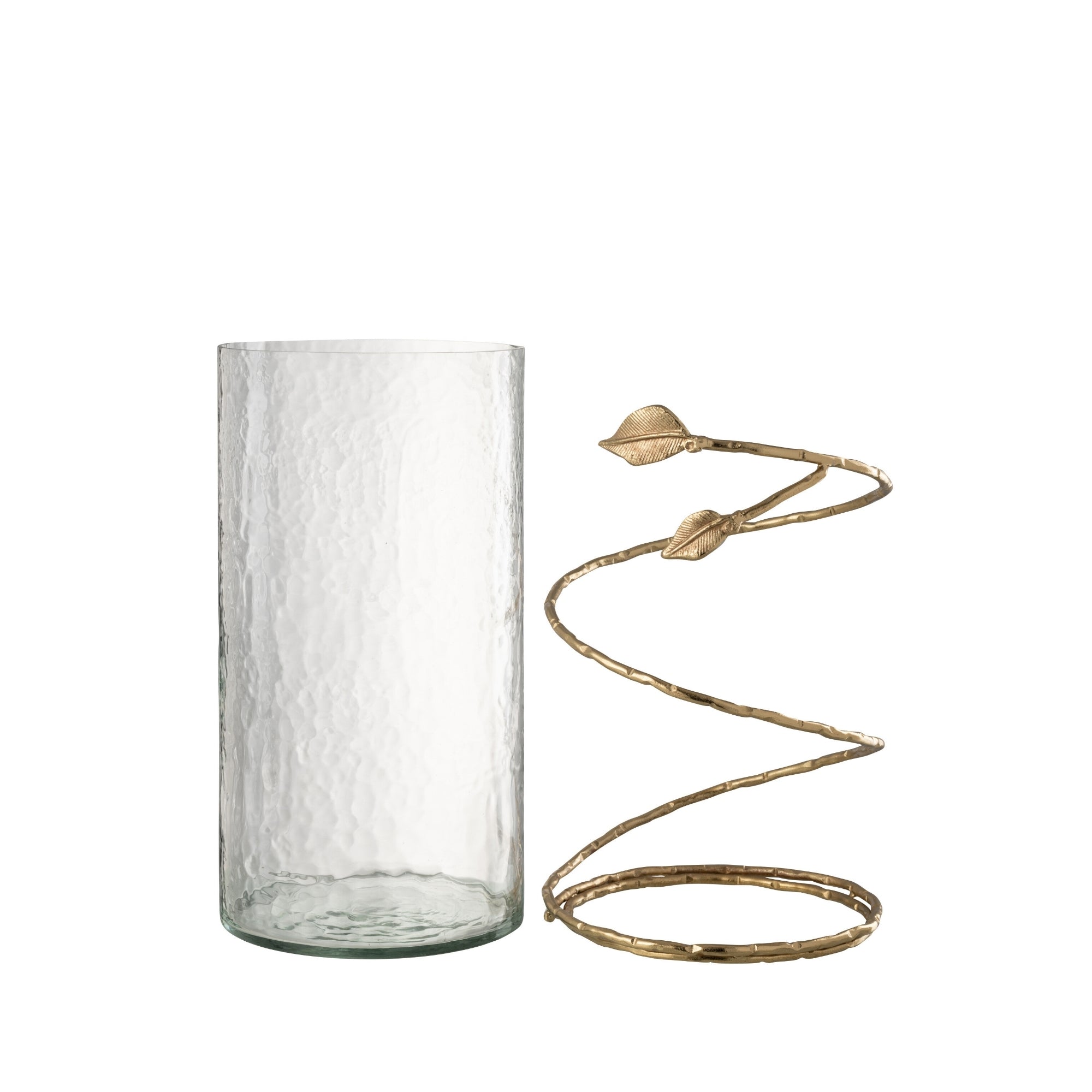 Glazen Windlicht met Gouden Bladeren Ø17.5x34cm J-Line