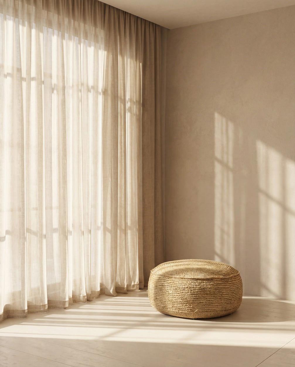 De Raffia Flores Poef - Naturel Bazar Bizar