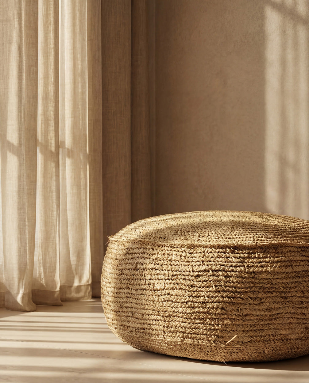 De Raffia Flores Poef - Naturel Bazar Bizar