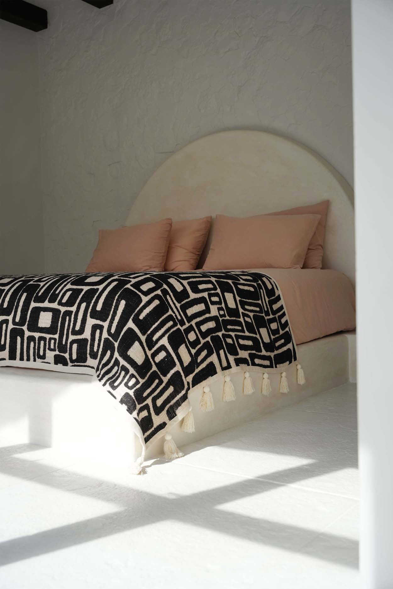 De Aztec Bedsprei/ Plaid - Naturel Zwart