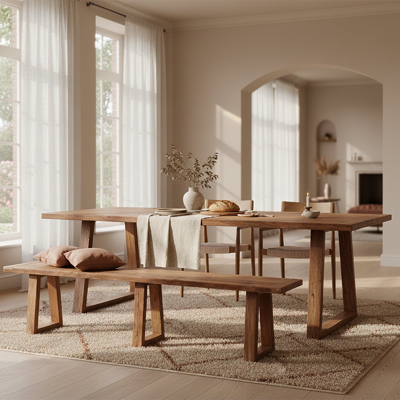 Teakhouten Eetkamerbank Farmwood 220cm Raw Materials