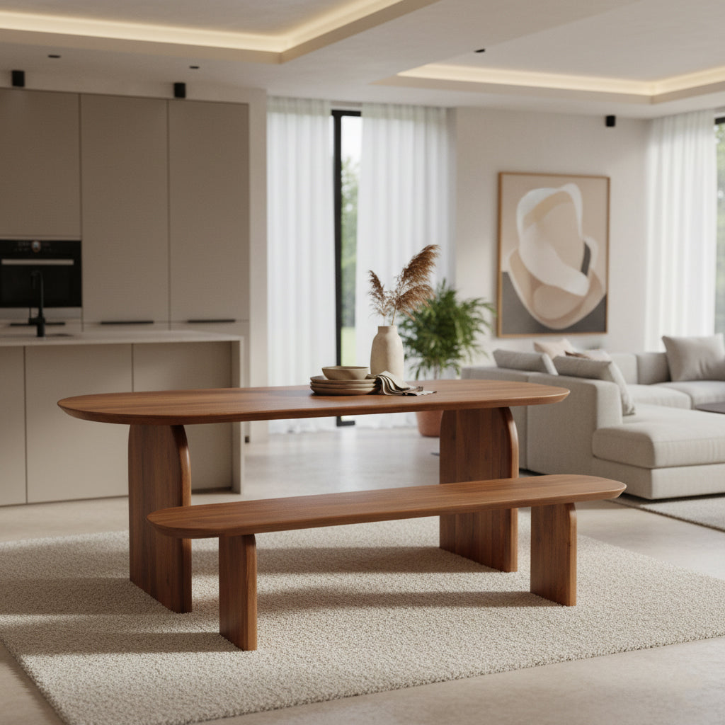 Eetkamerbank Bullnose Bruin Mangohout 200cm Raw Materials