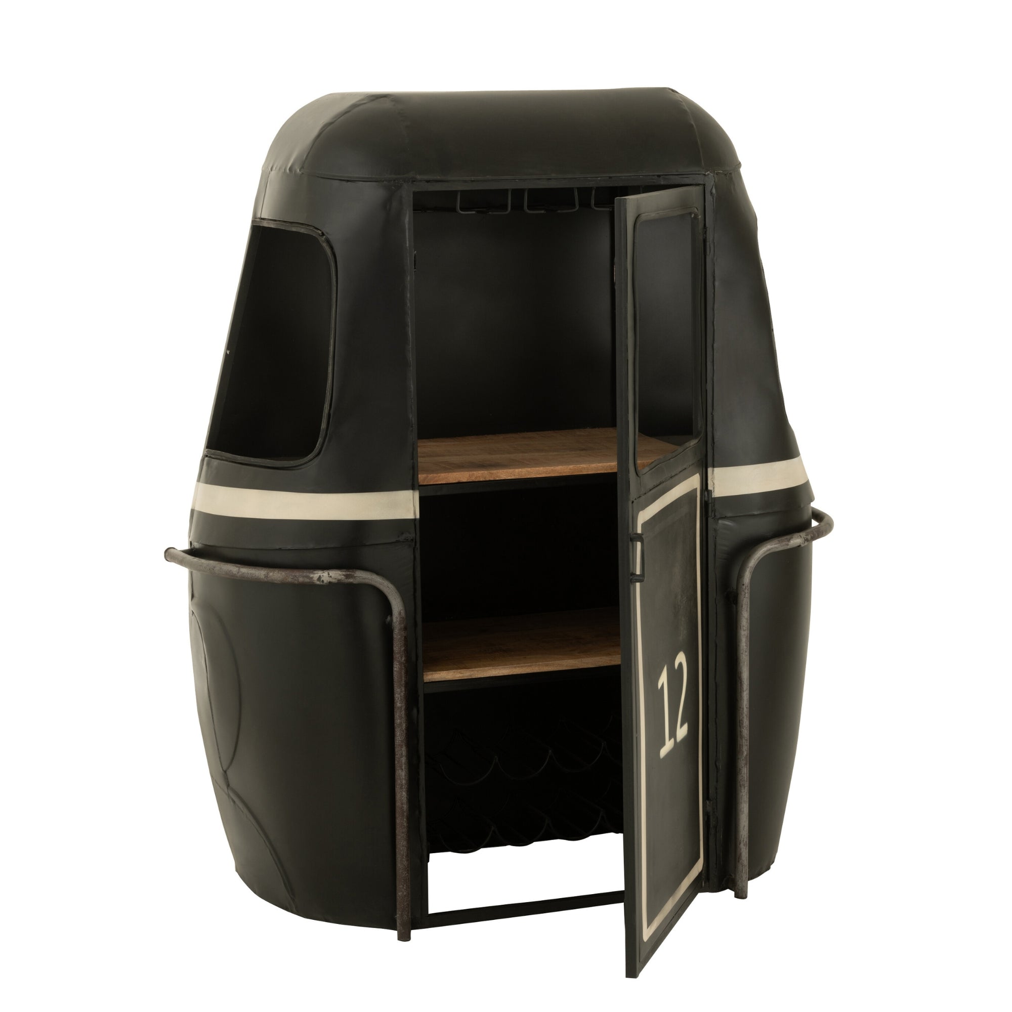 Barmeubel Kabelwagen Ijzer/Mangohout Zwart/Wit J-Line