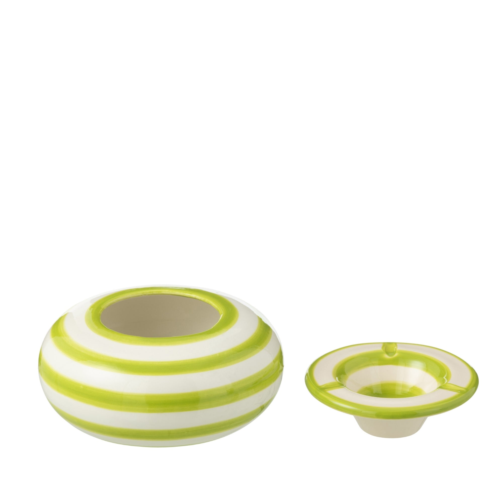 Grote Asbak Granada Strepen Groen/Wit Keramiek J-Line