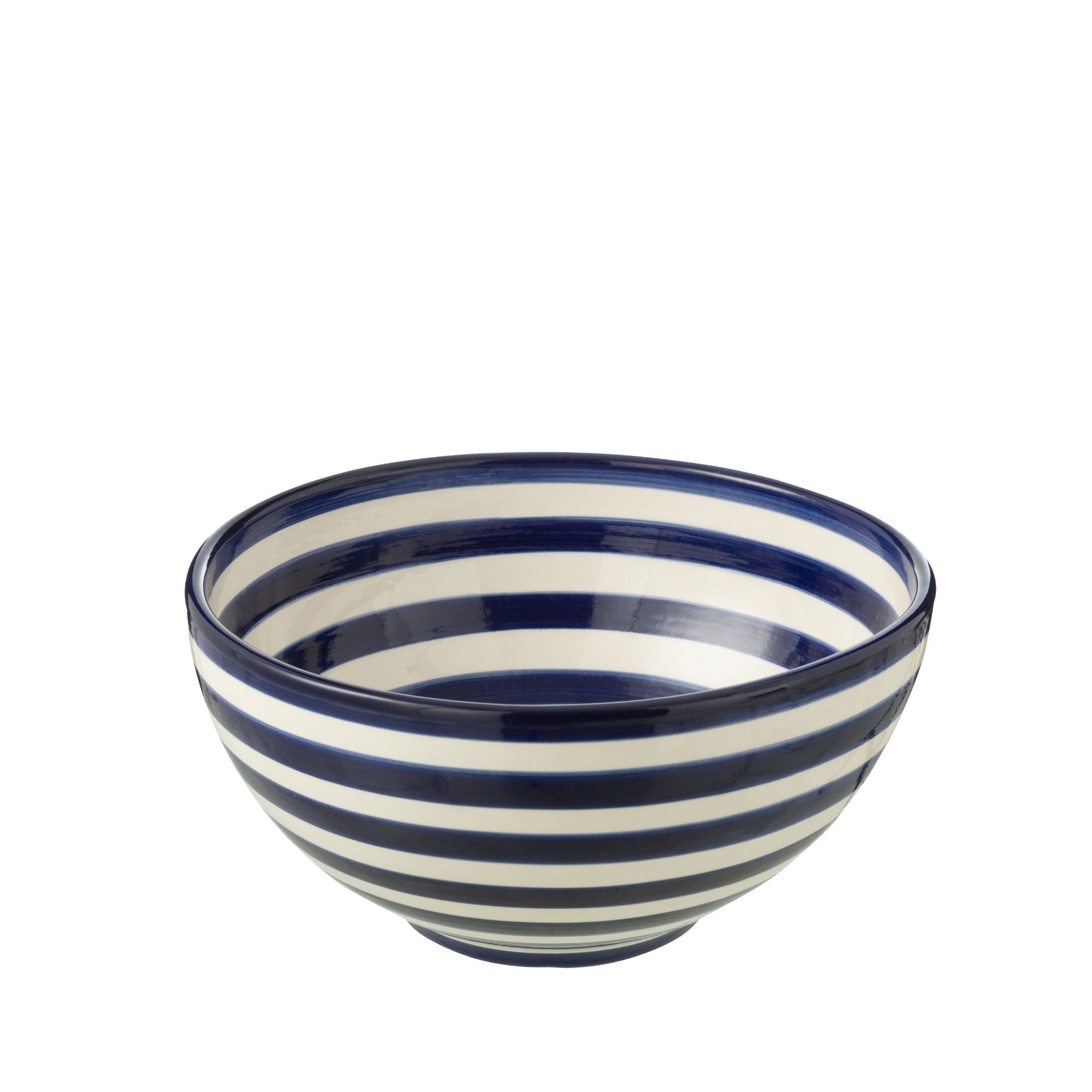 Grote Hoge Kom Granada Strepen Cobalt Blauw/Wit Keramiek J-Line