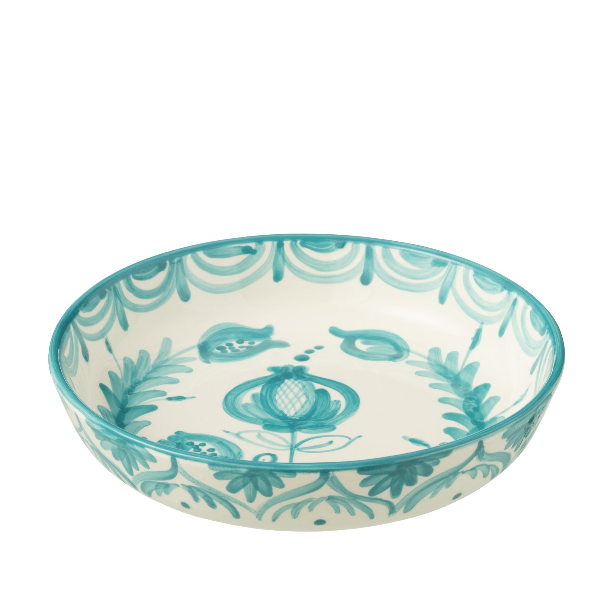 Grote Lage Kom Granada Motief Aqua/Wit Keramiek J-Line