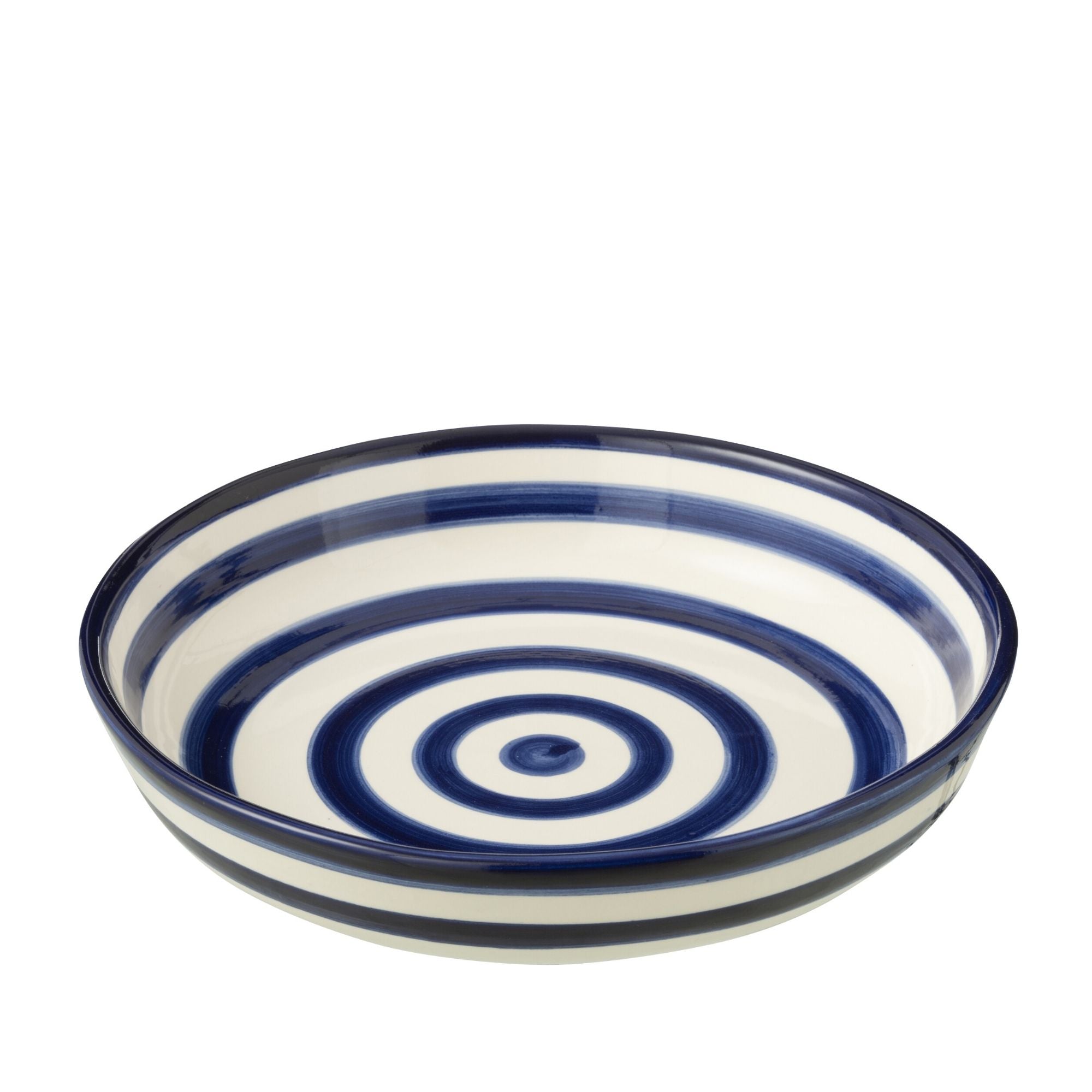 Grote Lage Kom Granada Strepen Cobalt Blauw/Wit Keramiek J-Line