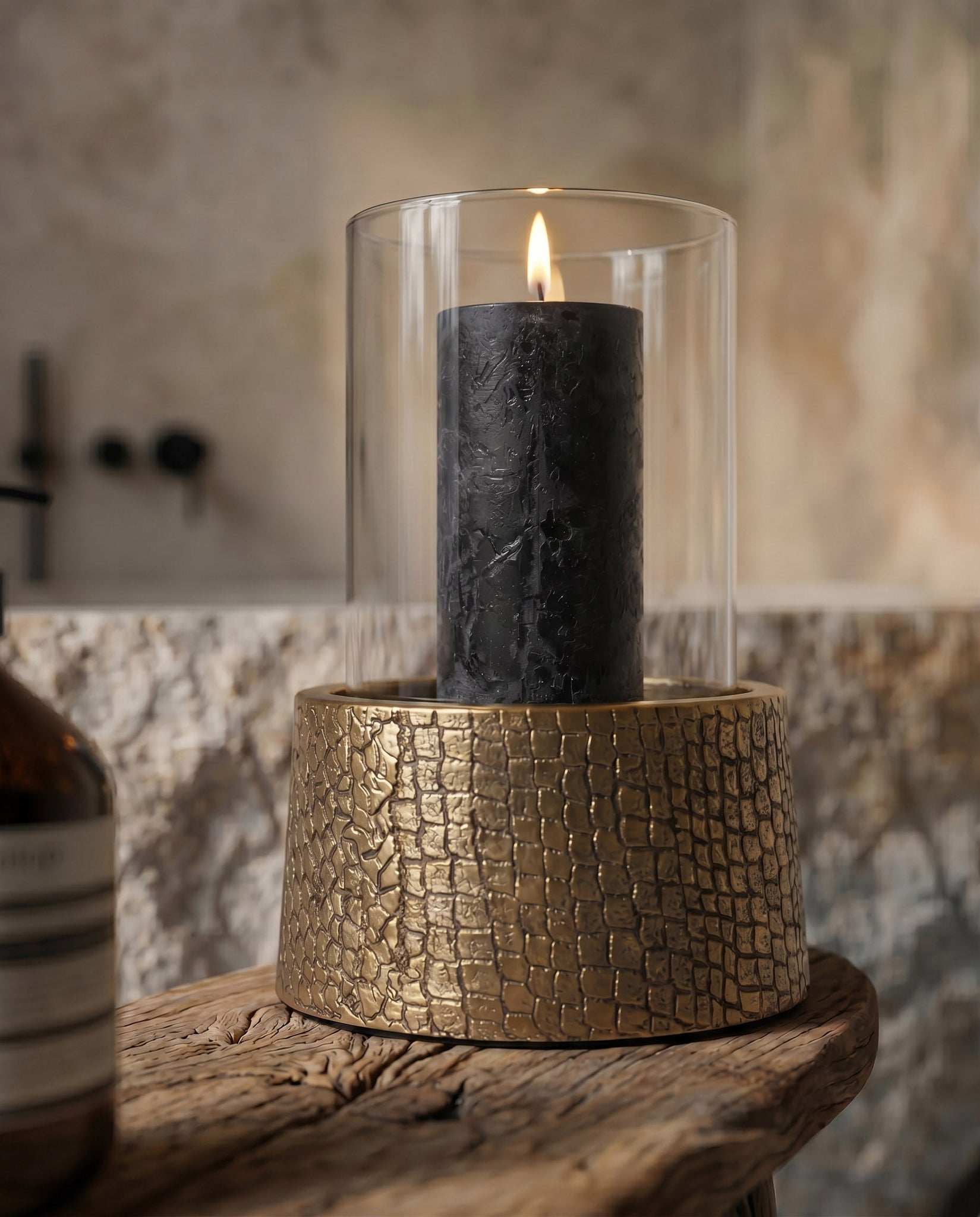 De Croco Kaarsenhouder met Glas - Messing - L Bazar Bizar