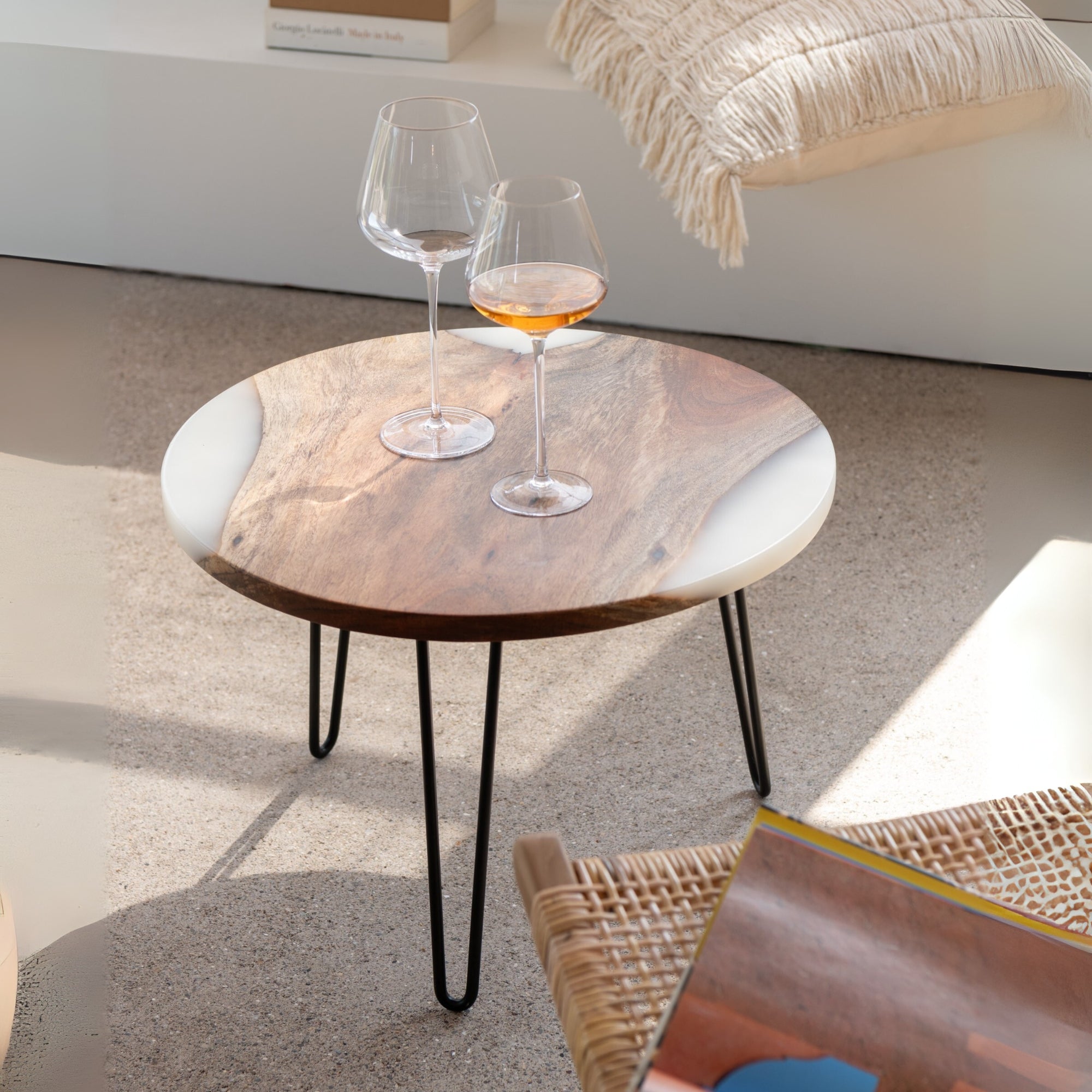 Ronde Bijzettafel Ø54cm Acaciahout Naturel/Wit J-Line