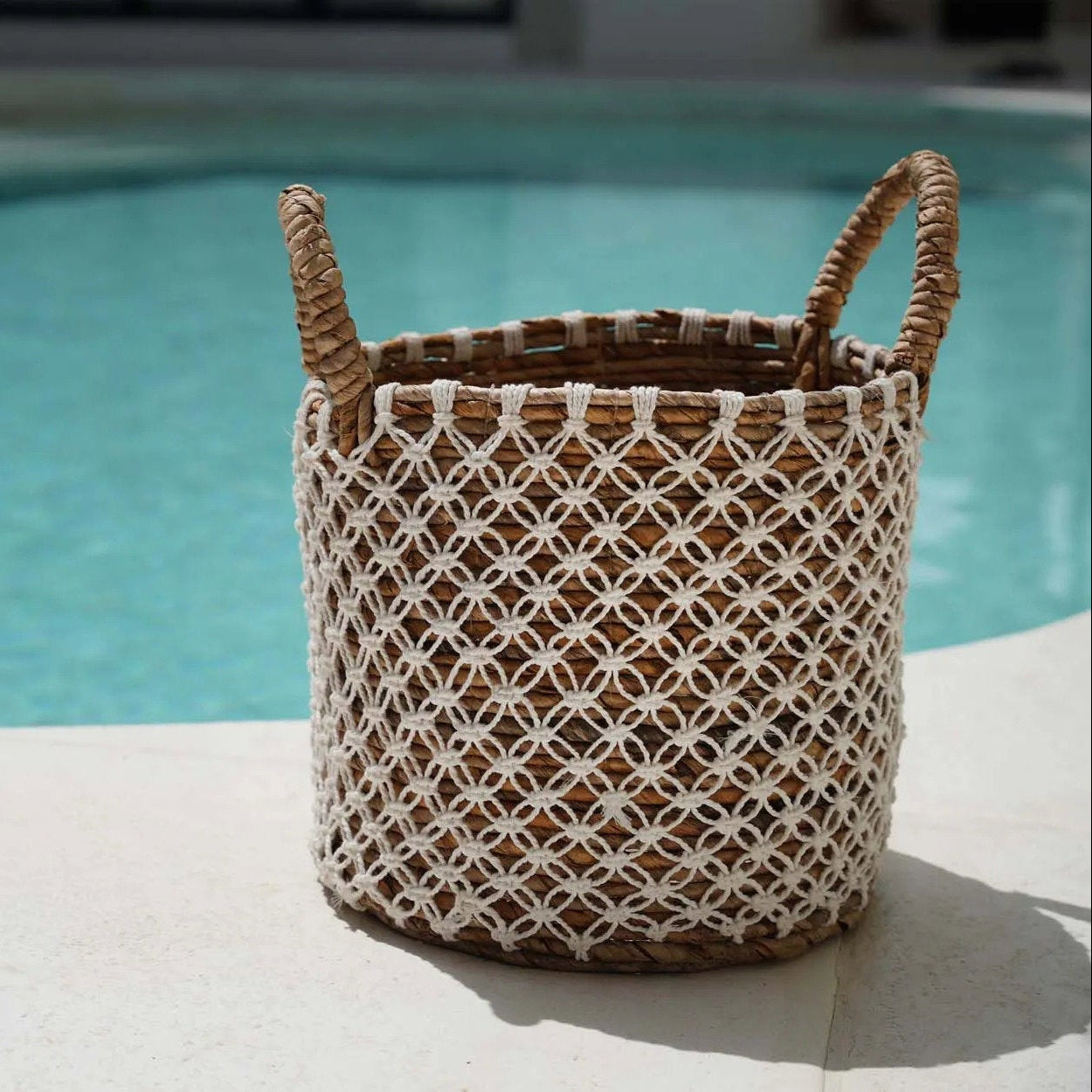 De Cross Stitched Macramé Mand - Naturel Wit - S