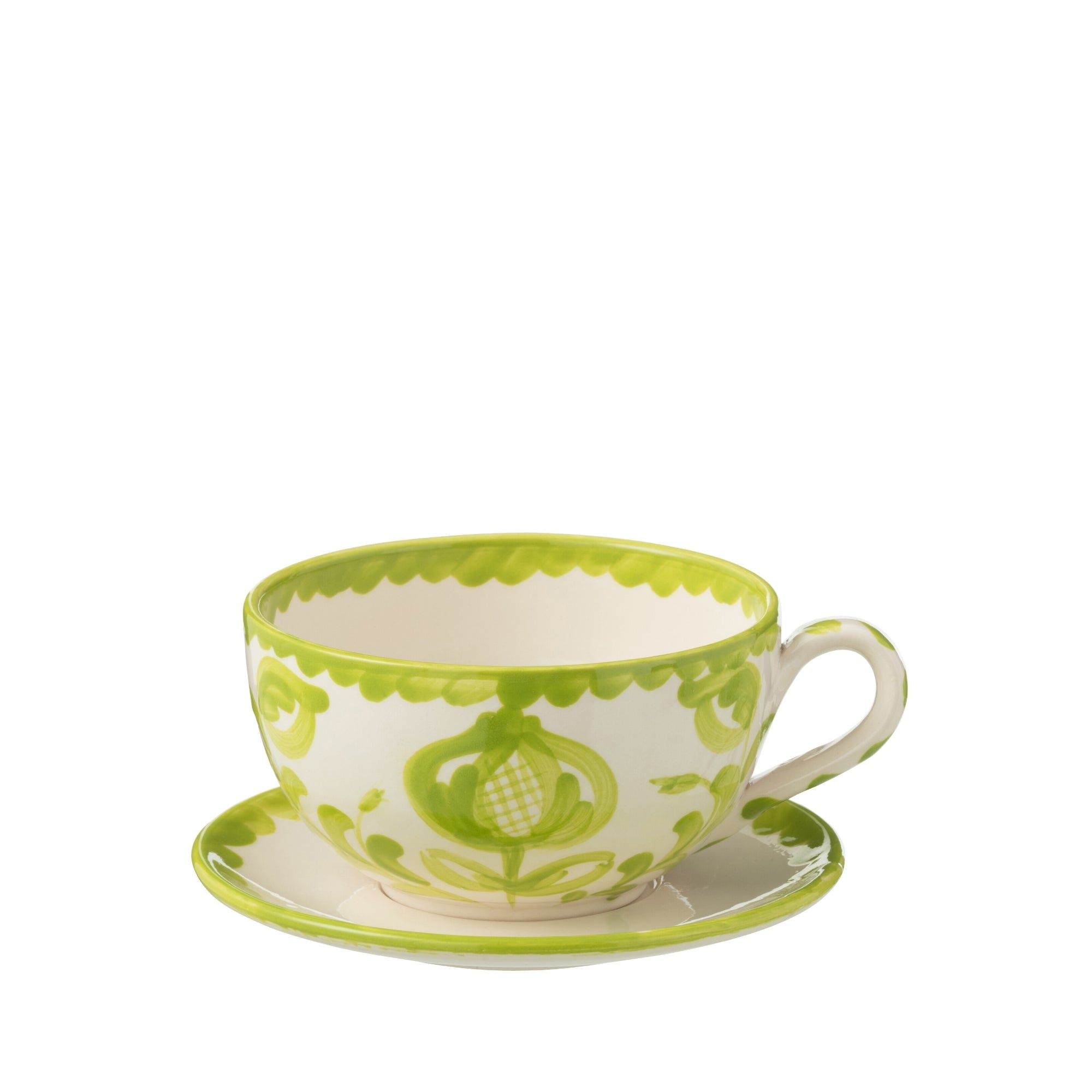 Koffiekop met Schaaltje Granada Motief Groen/Wit Keramiek J-Line
