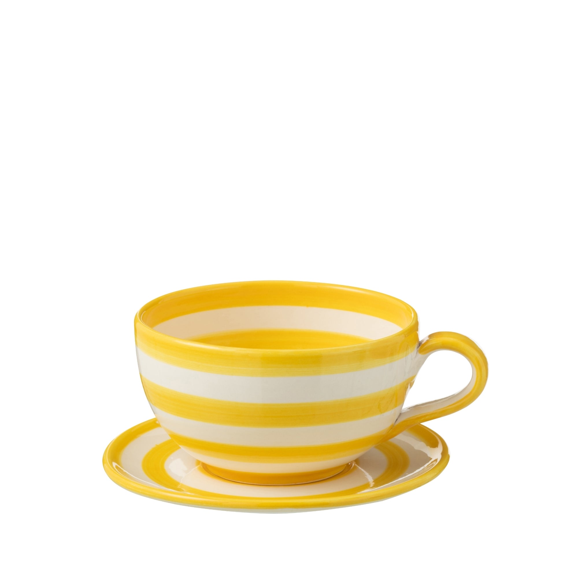 Koffiekop met Schaaltje Granada Strepen Geel/Wit Keramiek J-Line