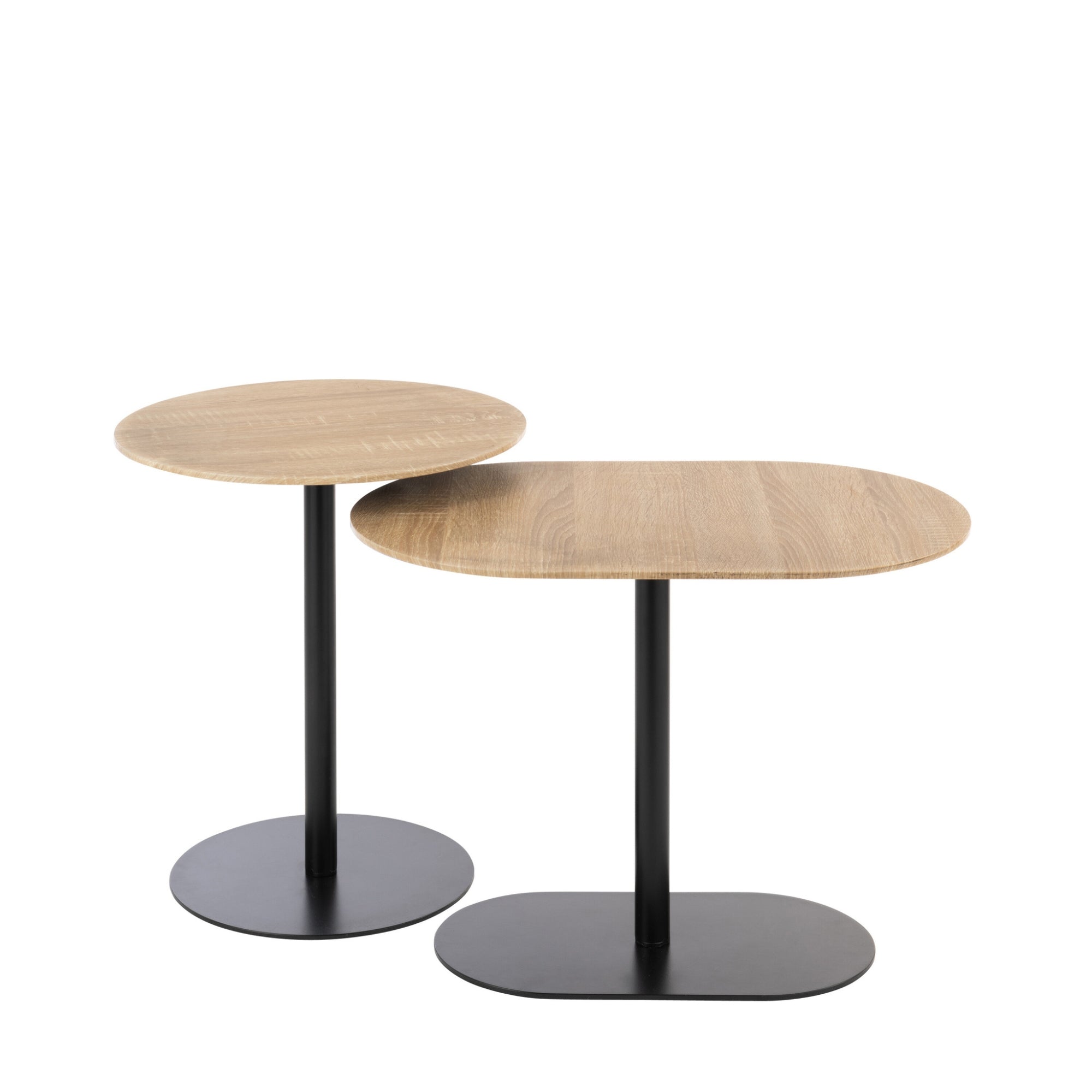 Bijzettafel Rond & Ovaal Zwart/Naturel J-Line Set van 2