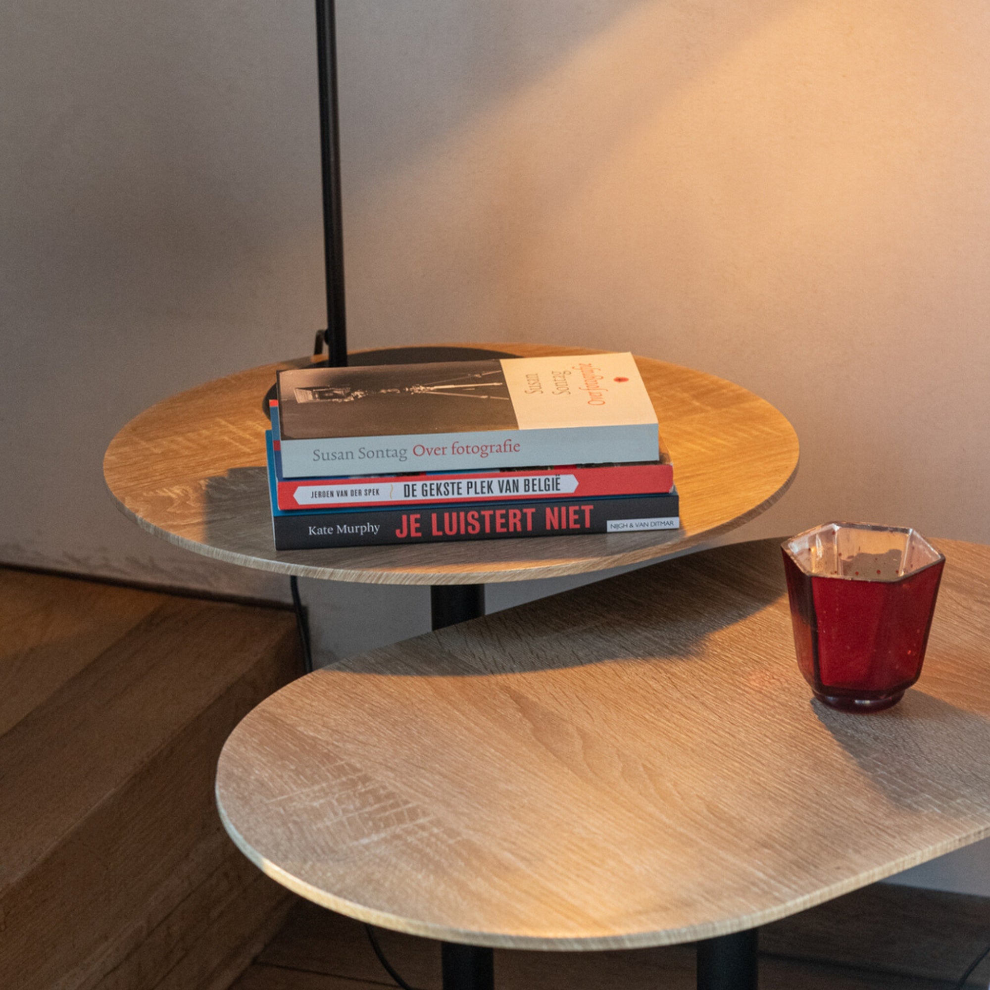 Bijzettafel Rond & Ovaal Zwart/Naturel J-Line Set van 2