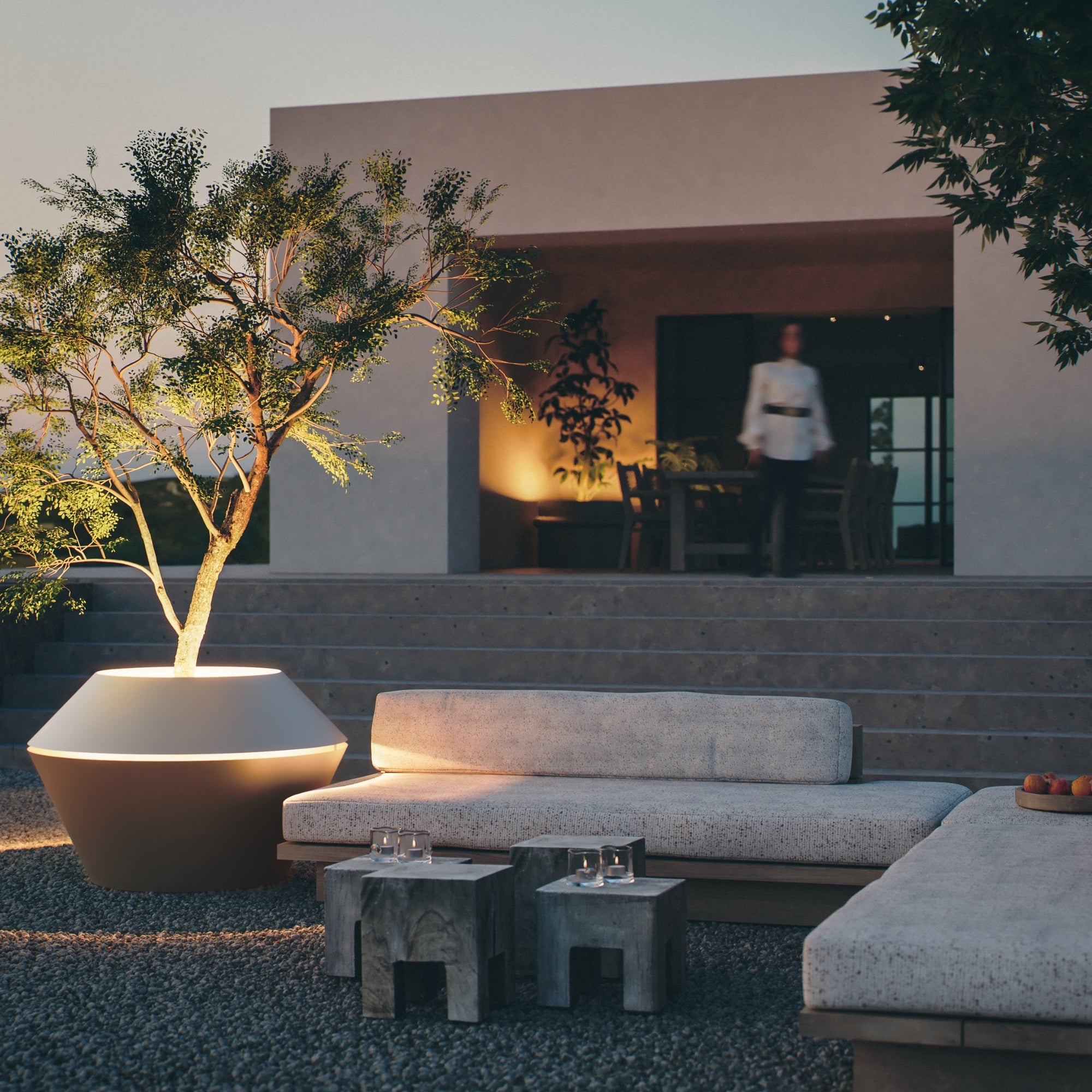 MAZU Oyster Luxe LED Plantenpot Ivoor