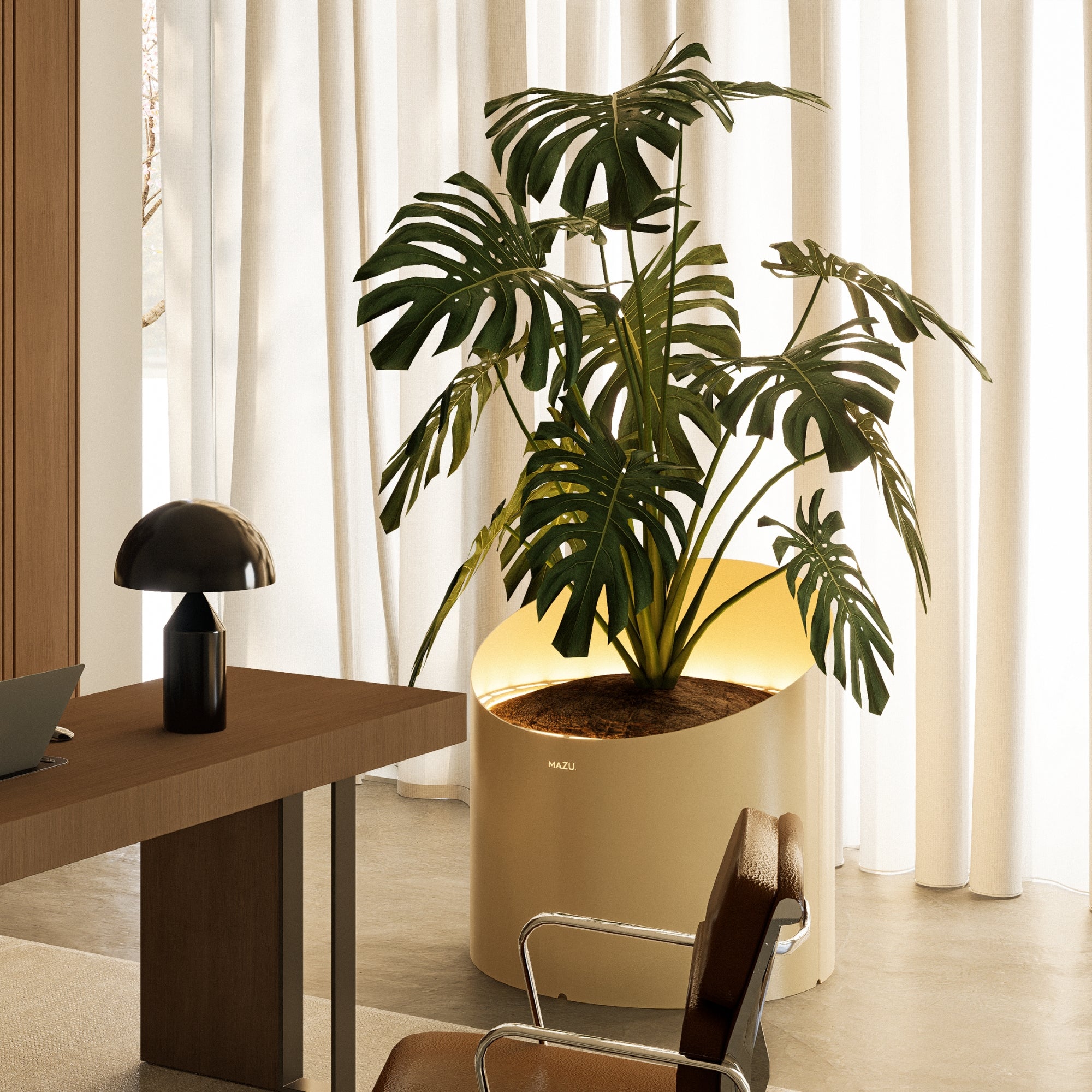 MAZU Wedge Luxe LED Plantenpot Zwart Bruin