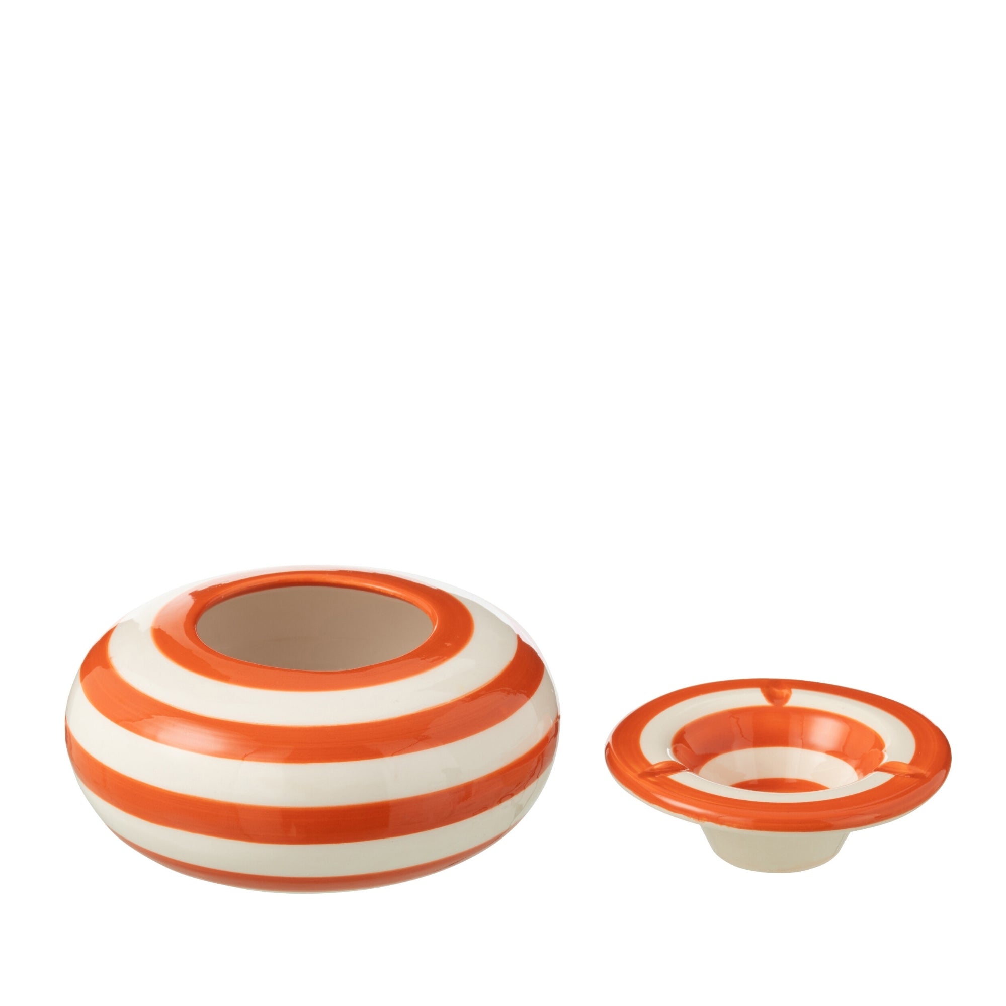 Grote Asbak Granada Strepen Oranje/Wit Keramiek J-Line