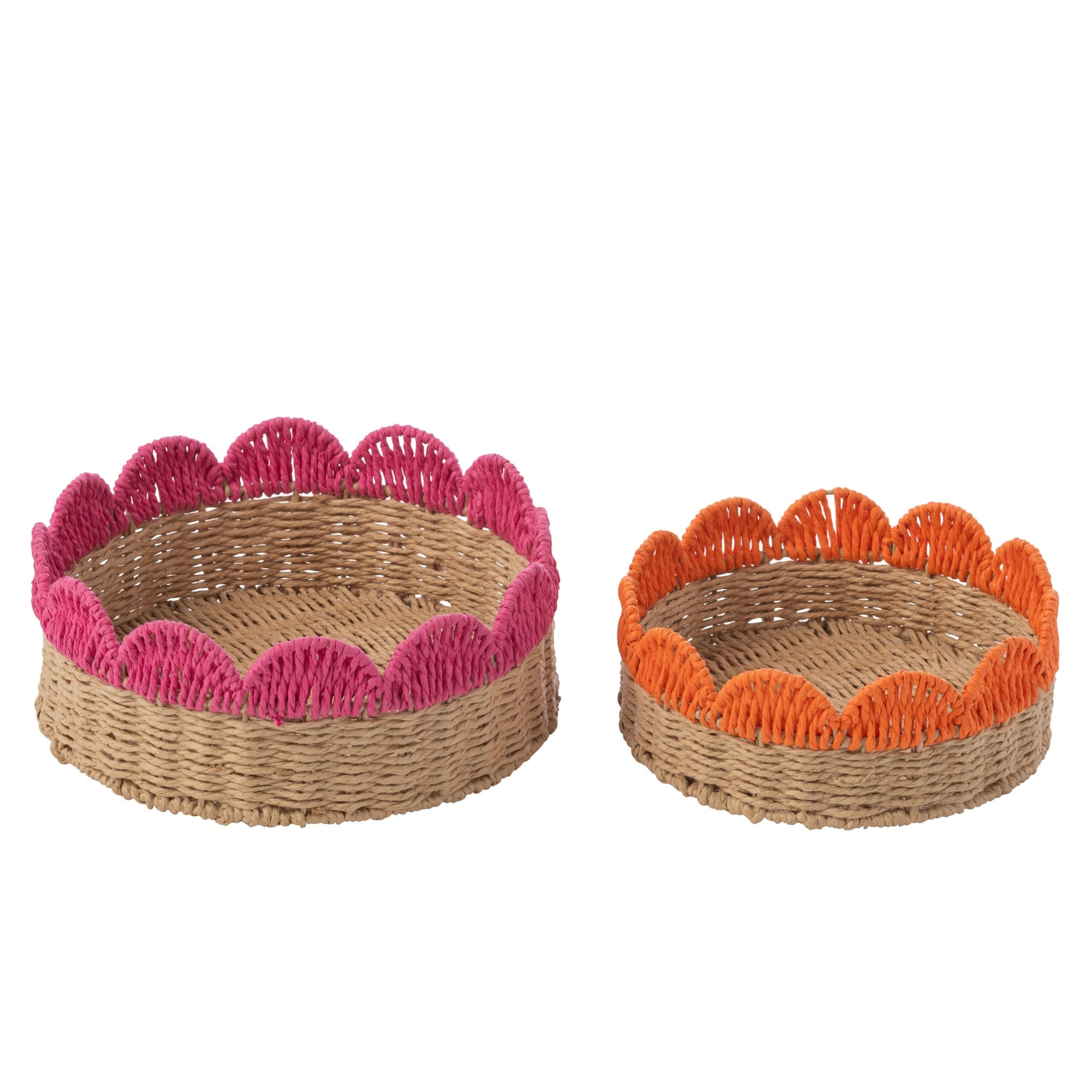 Set Van 2 Decoratief Plateau Geschulpte Rand Papier Roze/Oranje J-Line