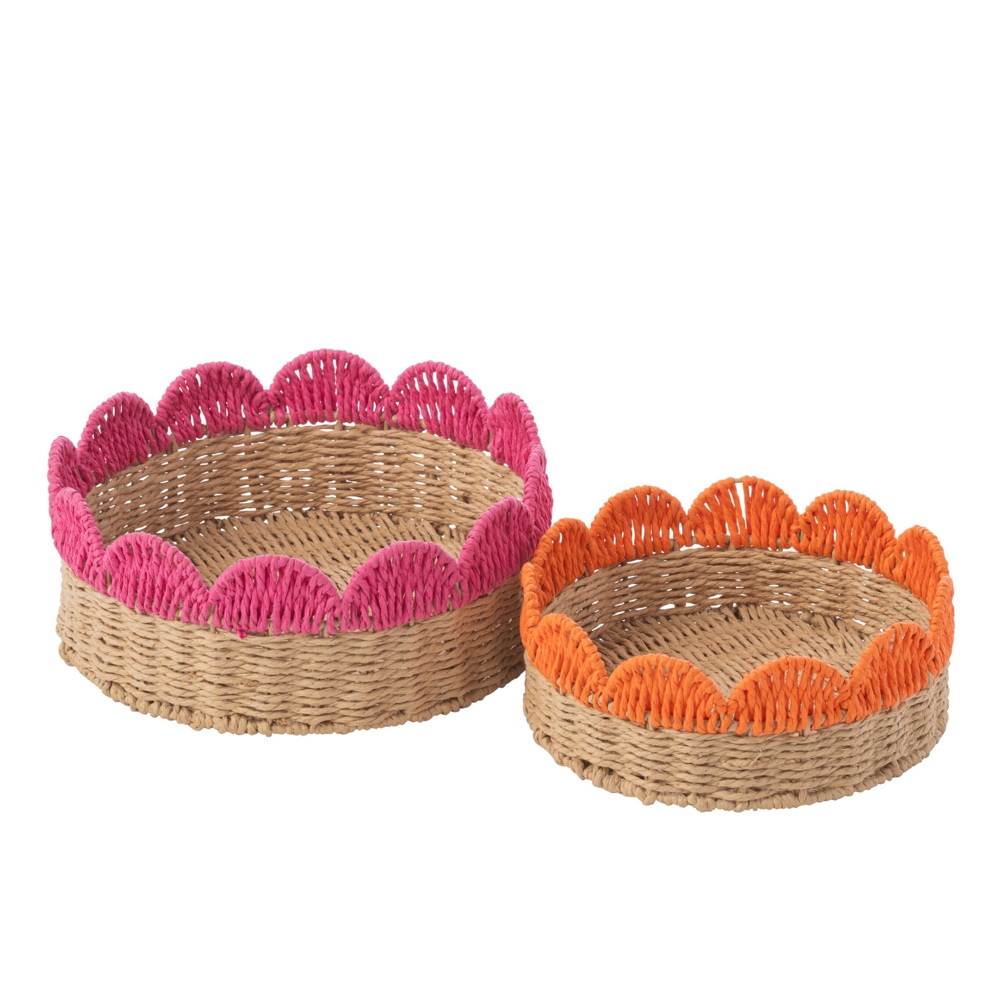 Set Van 2 Decoratief Plateau Geschulpte Rand Papier Roze/Oranje J-Line