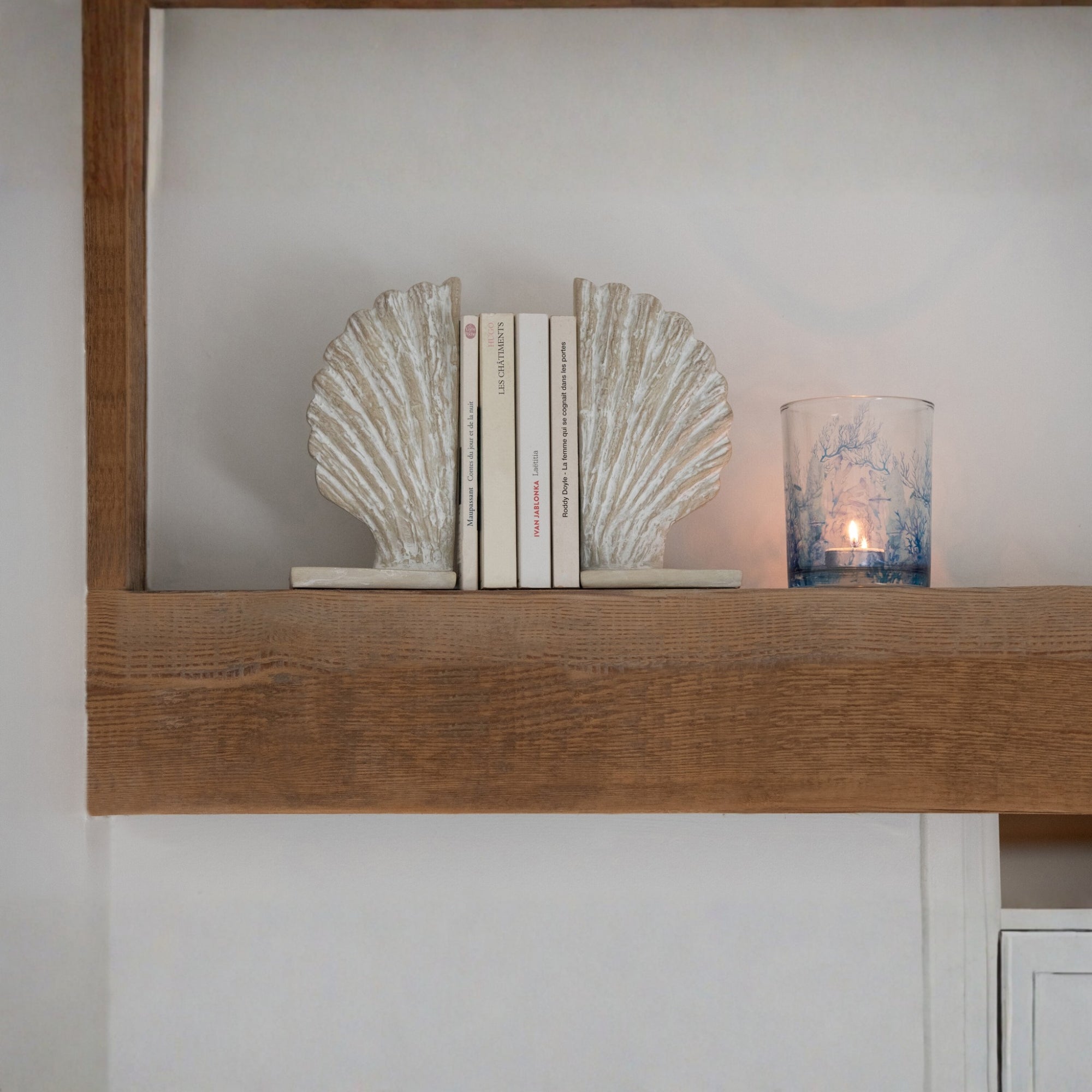 Set Van 2 Boekensteun Zeeschelp Polyresin Wit/Naturel J-Line