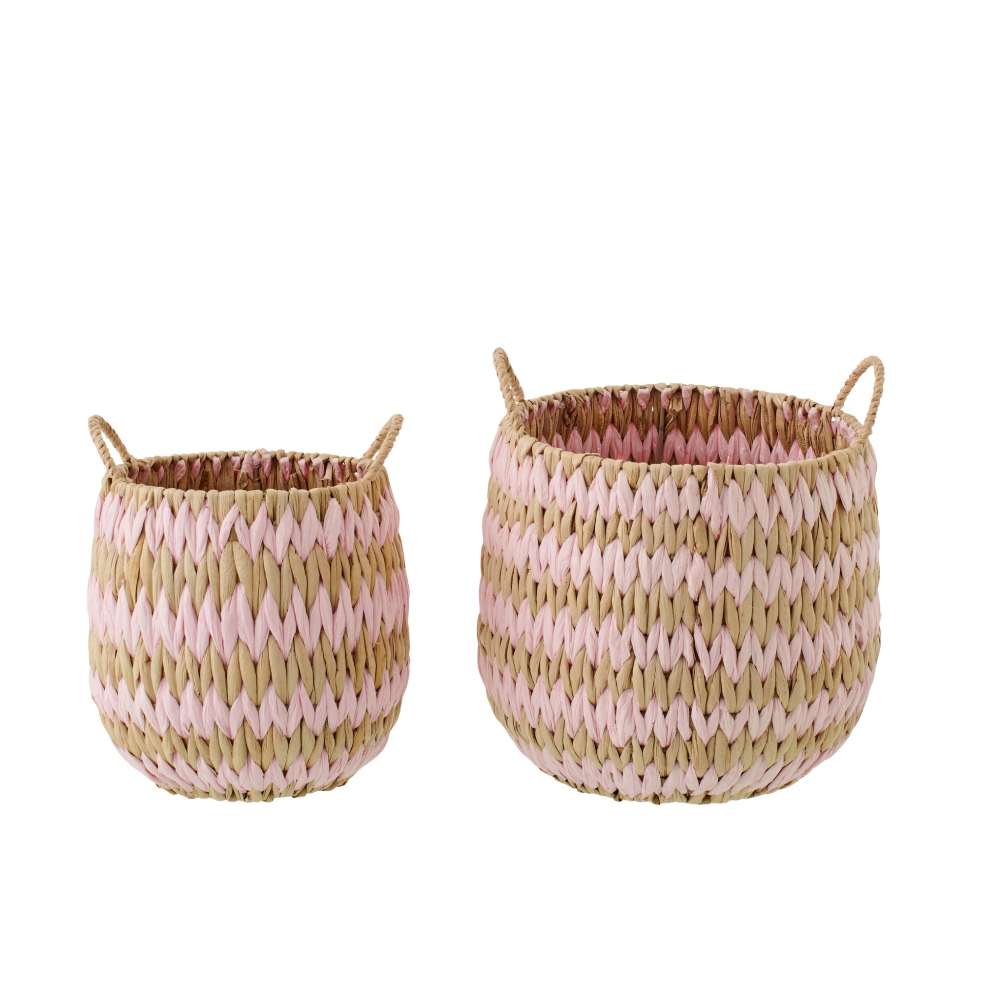 Set Van 2 Mand Met Handvatten Gestreept Bies Naturel/Lichtroze J-Line