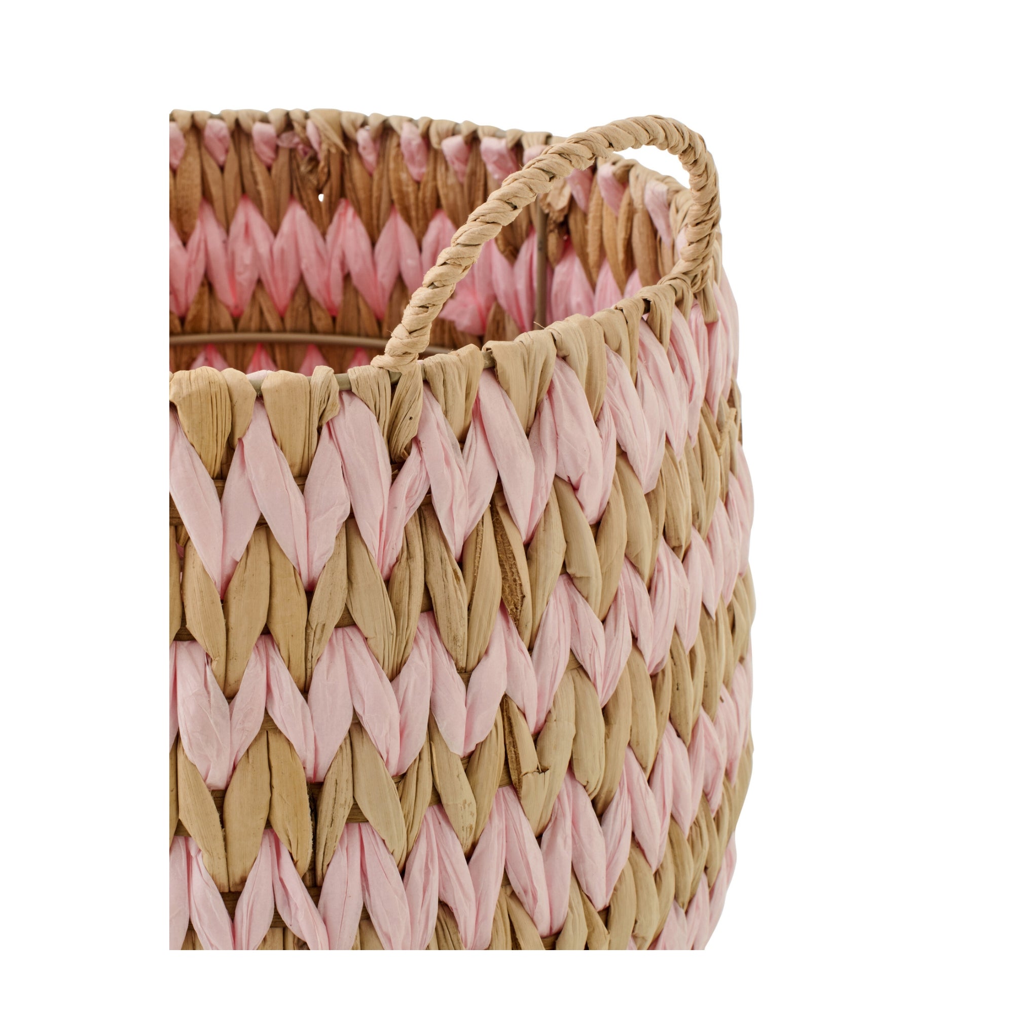Set Van 2 Mand Met Handvatten Gestreept Bies Naturel/Lichtroze J-Line