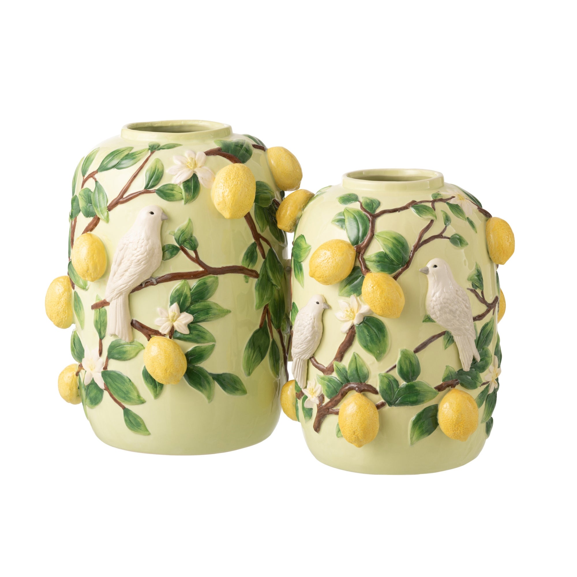Vaas Vogel/Citroenen Keramiek Groen/Geel Large J-Line