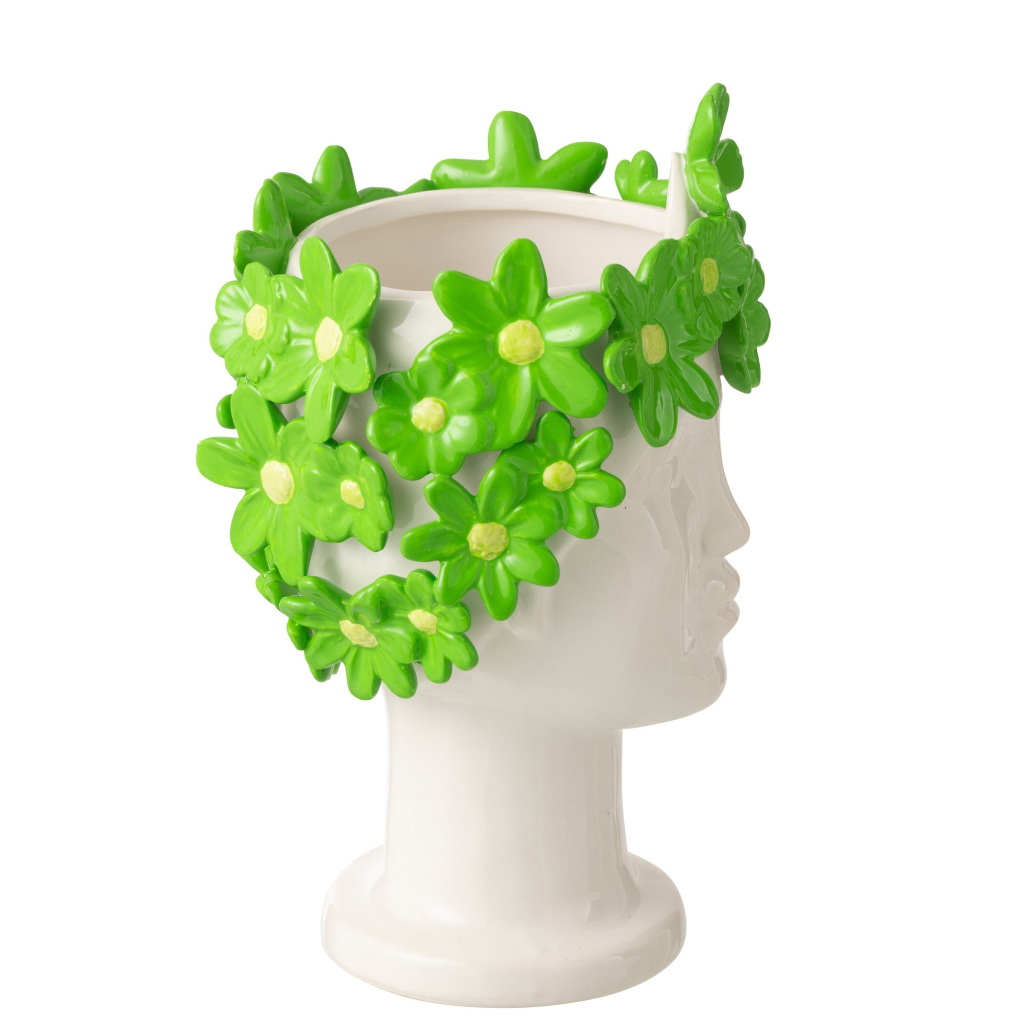 Bloempot Dame Bloemen Keramiek Wit/Groen J-Line