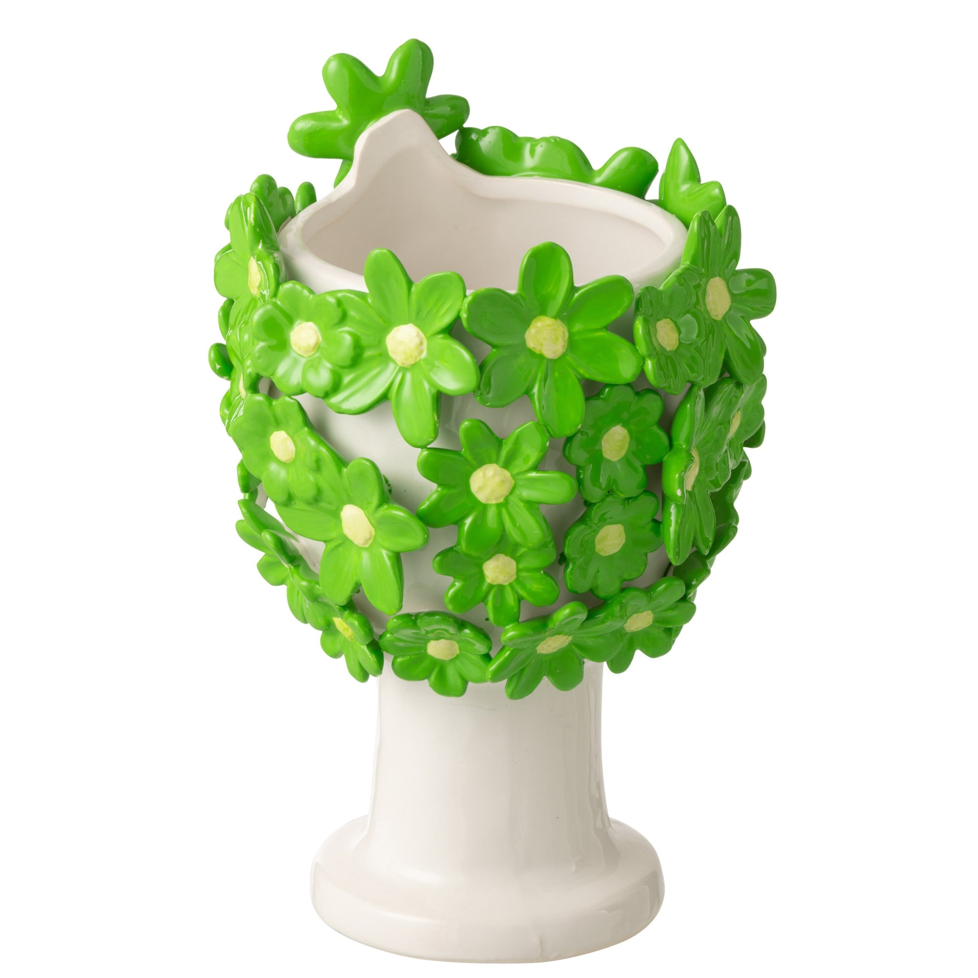 Bloempot Dame Bloemen Keramiek Wit/Groen J-Line