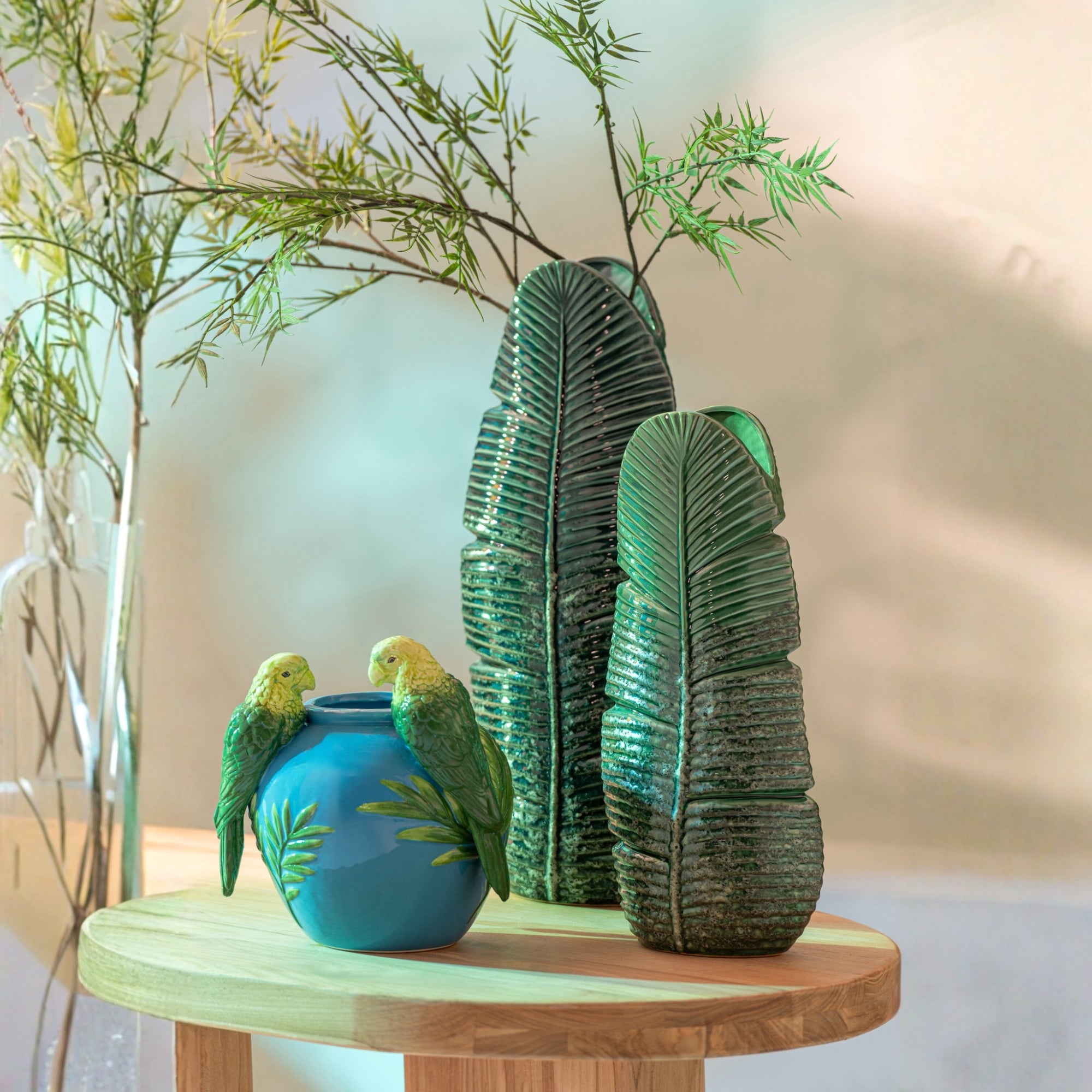 Vaas Papegaaien Keramiek Groen/Blauw Small J-Line