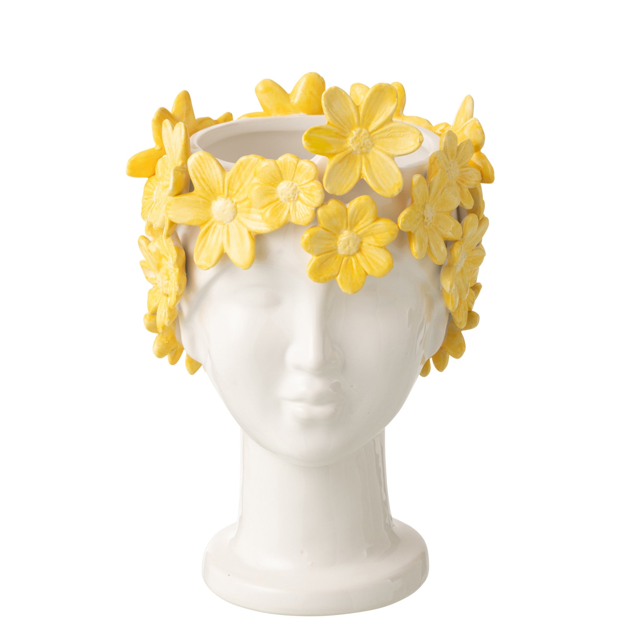 Bloempot Dame Bloemen Keramiek Wit/Geel J-Line