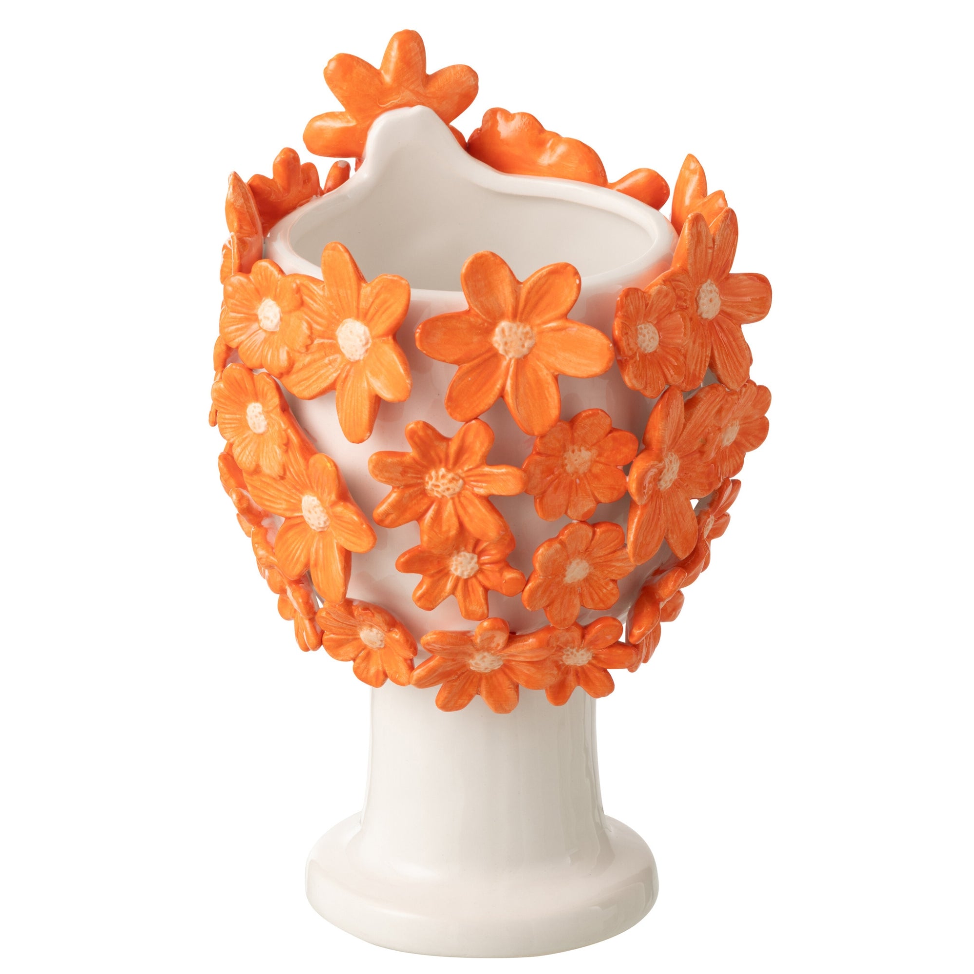 Bloempot Dame Bloemen Keramiek Wit/Oranje J-Line