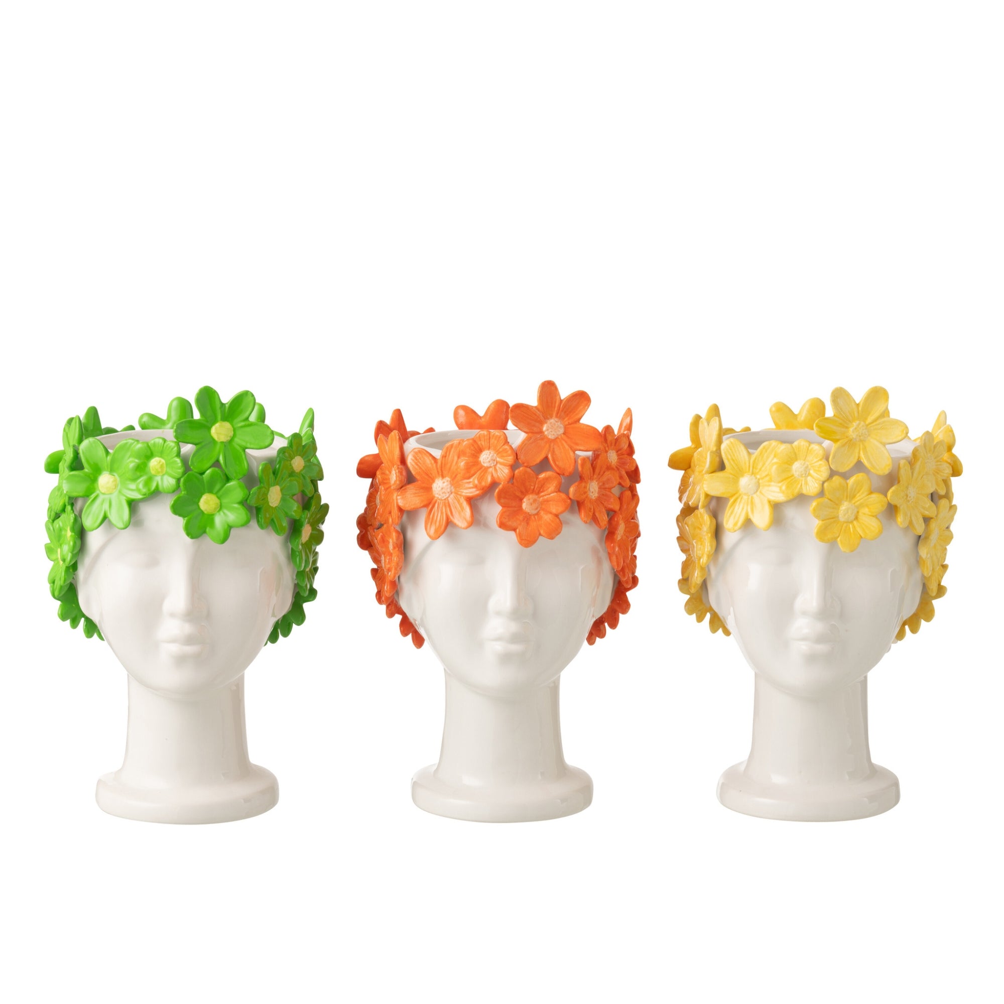 Bloempot Dame Bloemen Keramiek Wit/Oranje J-Line